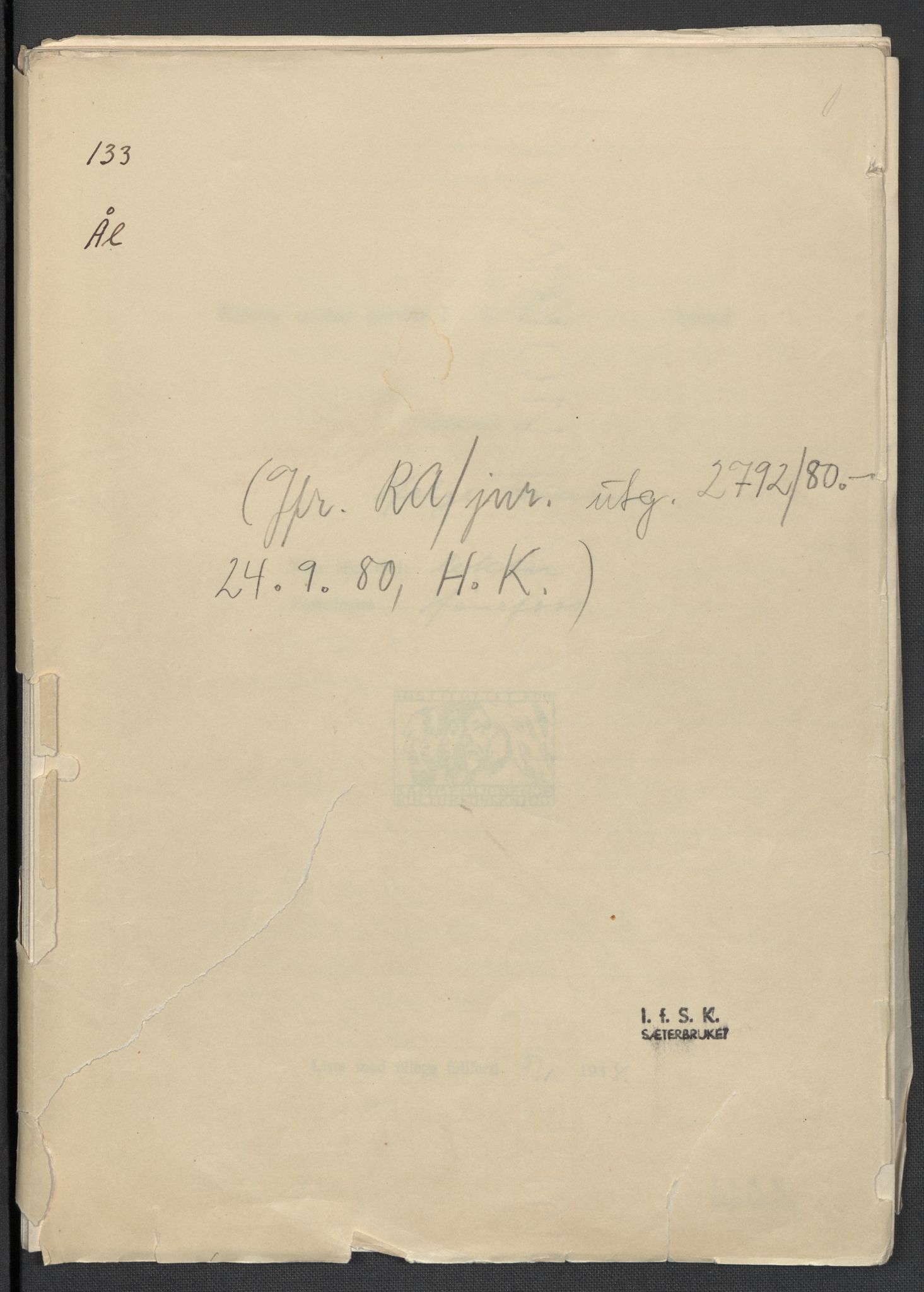 Instituttet for sammenlignende kulturforskning, AV/RA-PA-0424/F/Fc/L0006/0001: Eske B6: / Buskerud (perm XIII), 1934-1936, p. 1