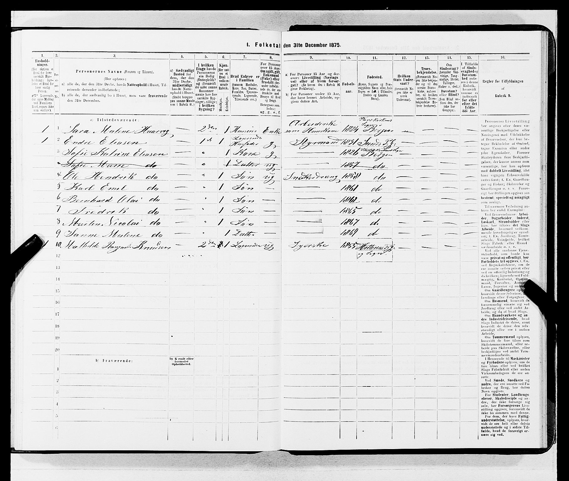 SAB, 1875 census for 1301 Bergen, 1875, p. 4269