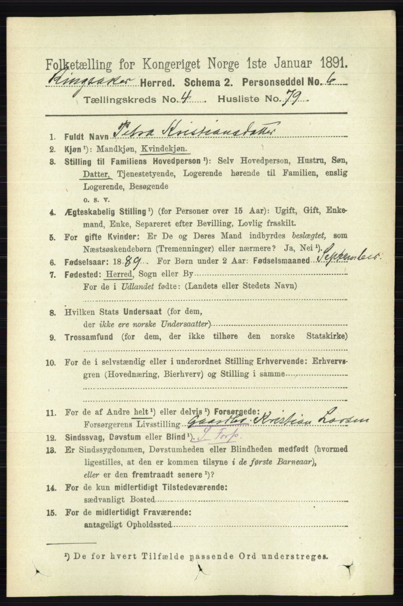 RA, 1891 census for 0412 Ringsaker, 1891, p. 2211