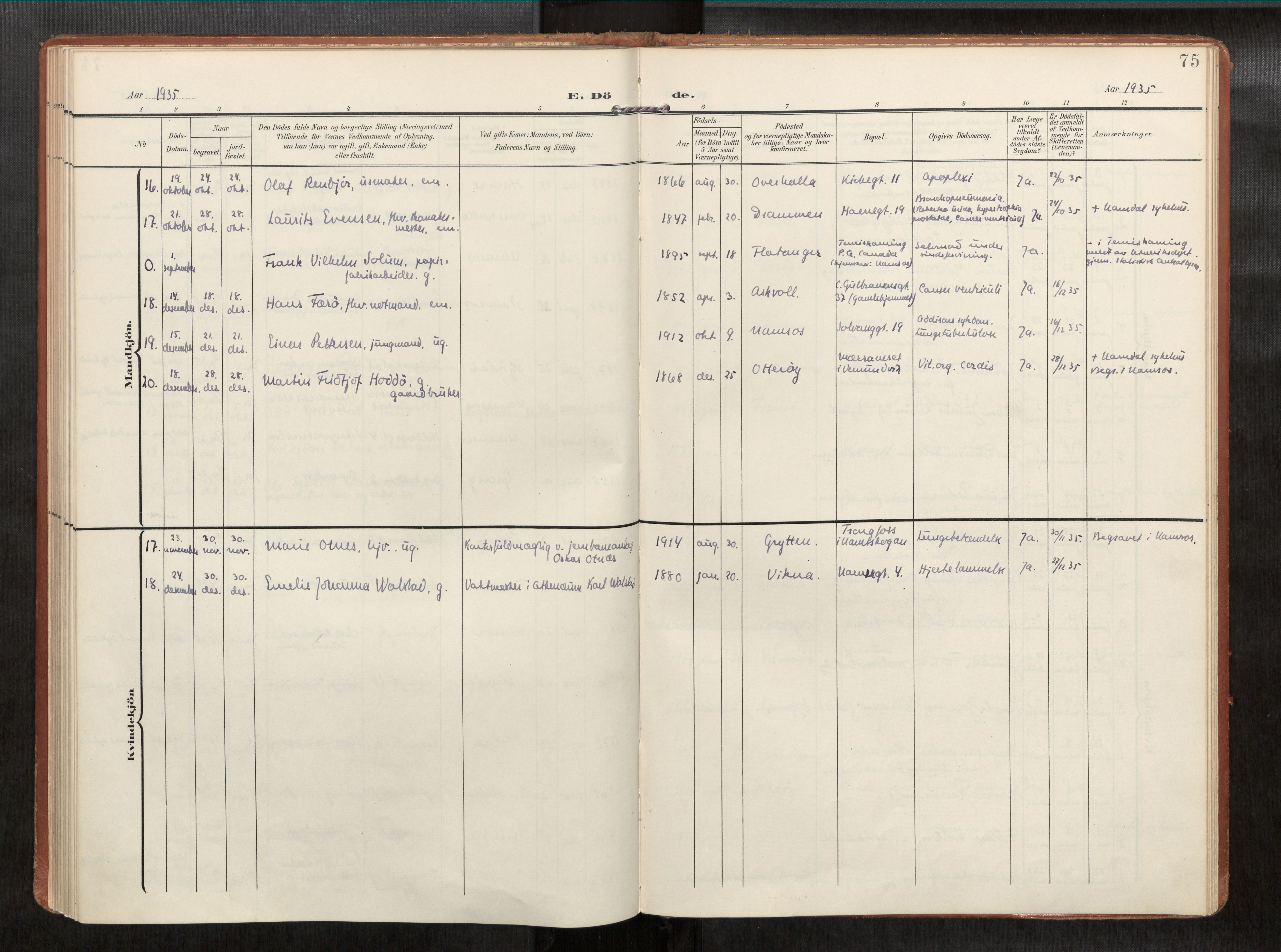 Ministerialprotokoller, klokkerbøker og fødselsregistre - Nord-Trøndelag, SAT/A-1458/768/L0579b: Parish register (official) no. 768A15, 1908-1945, p. 75