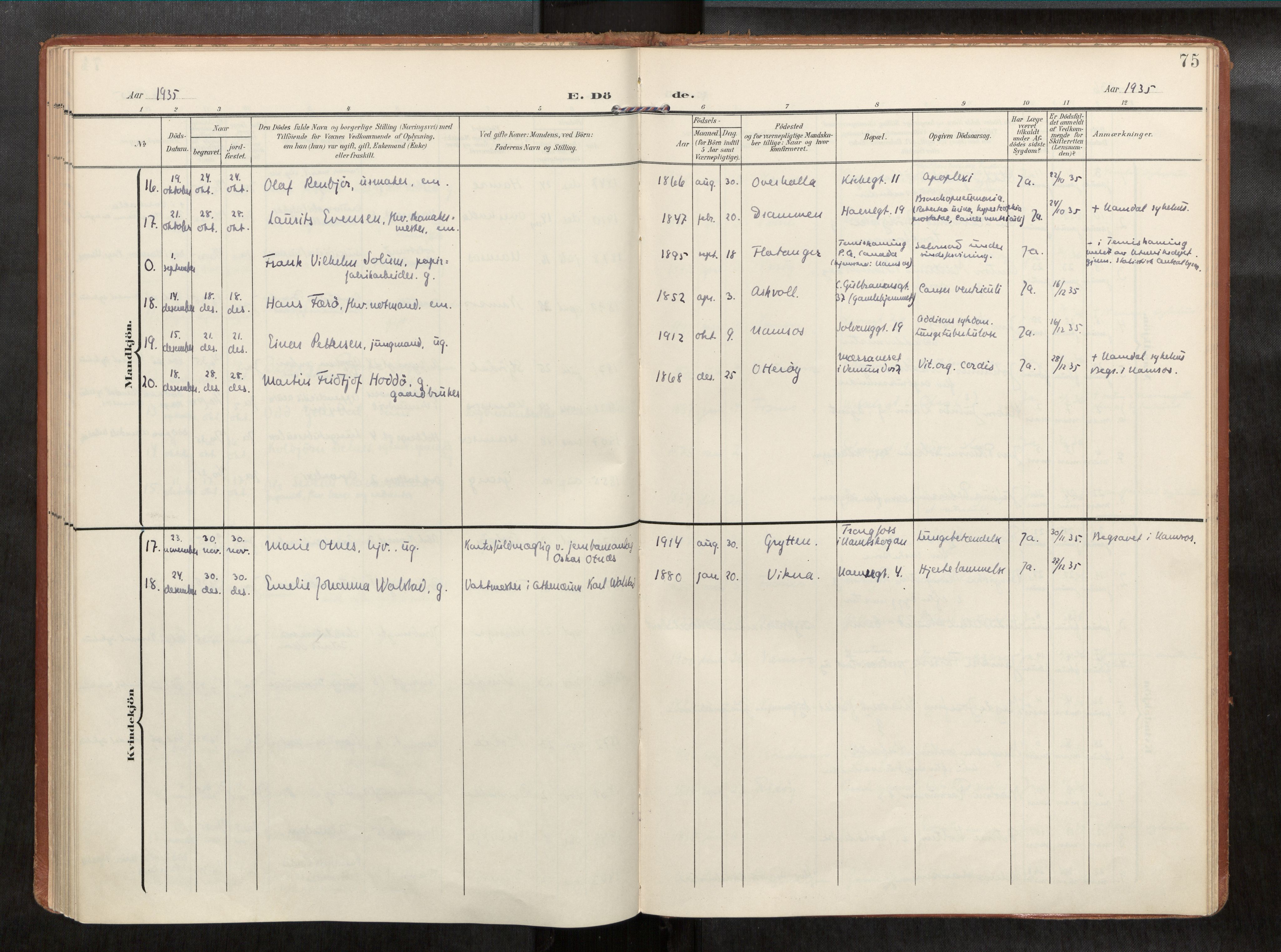 Ministerialprotokoller, klokkerbøker og fødselsregistre - Nord-Trøndelag, AV/SAT-A-1458/768/L0579b: Parish register (official) no. 768A15, 1908-1945, p. 75