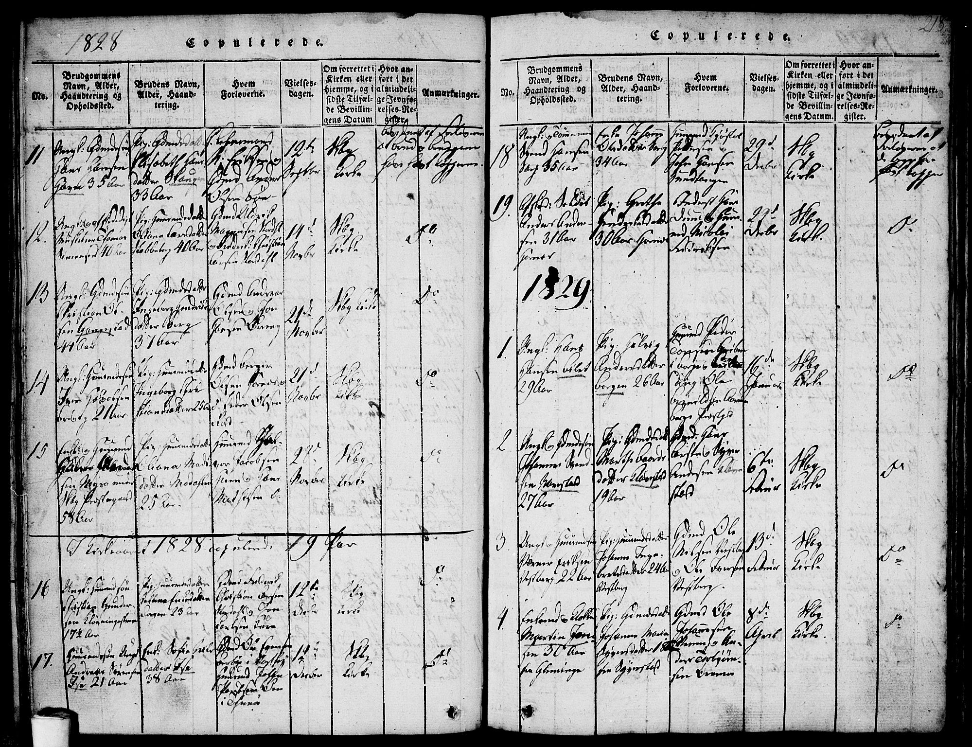 Skjeberg prestekontor Kirkebøker, SAO/A-10923/F/Fa/L0004: Parish register (official) no. I 4, 1815-1830, p. 218