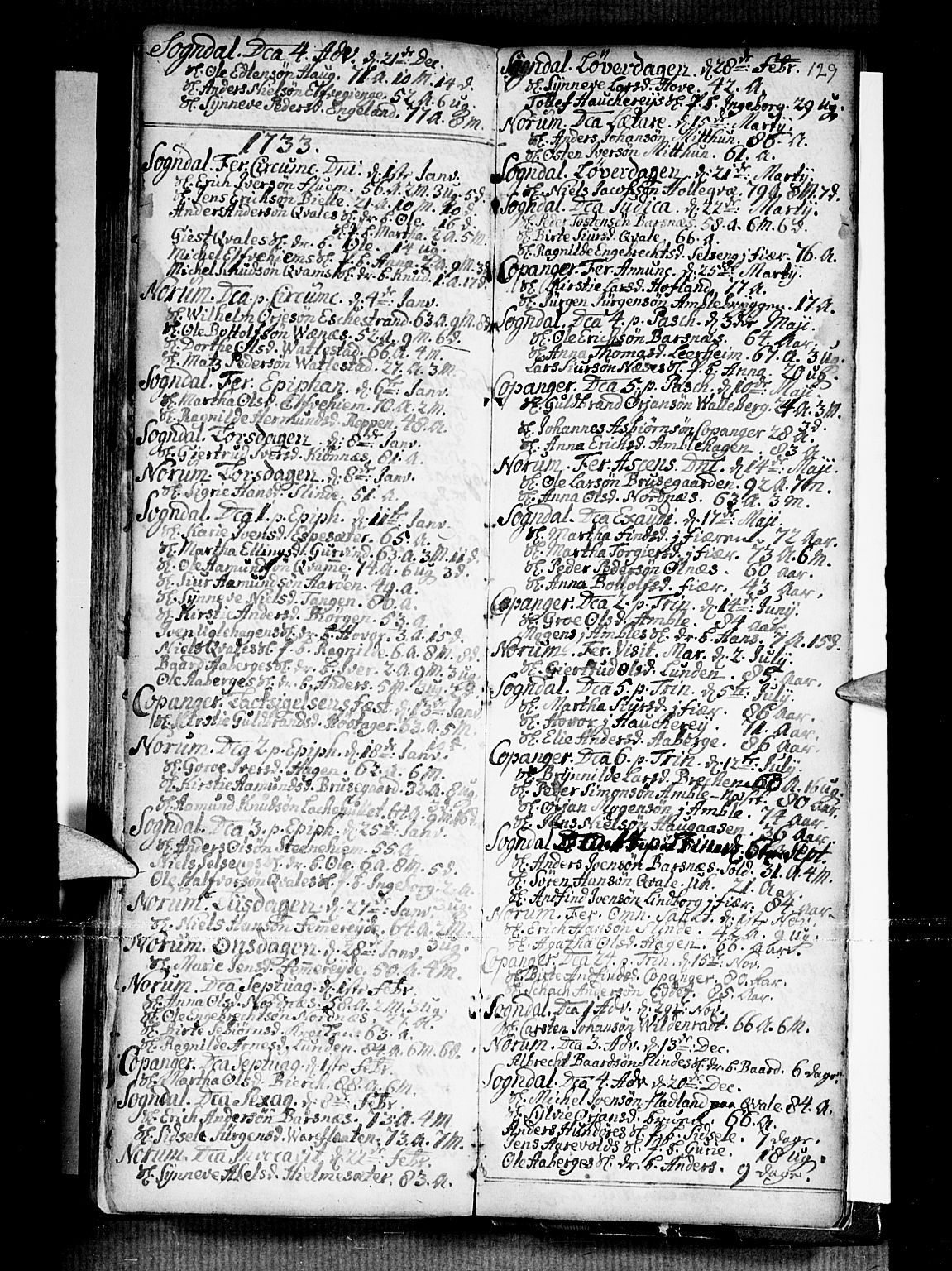 Sogndal sokneprestembete, SAB/A-81301/H/Haa/Haaa/L0002: Parish register (official) no. A 2, 1725-1741, p. 129