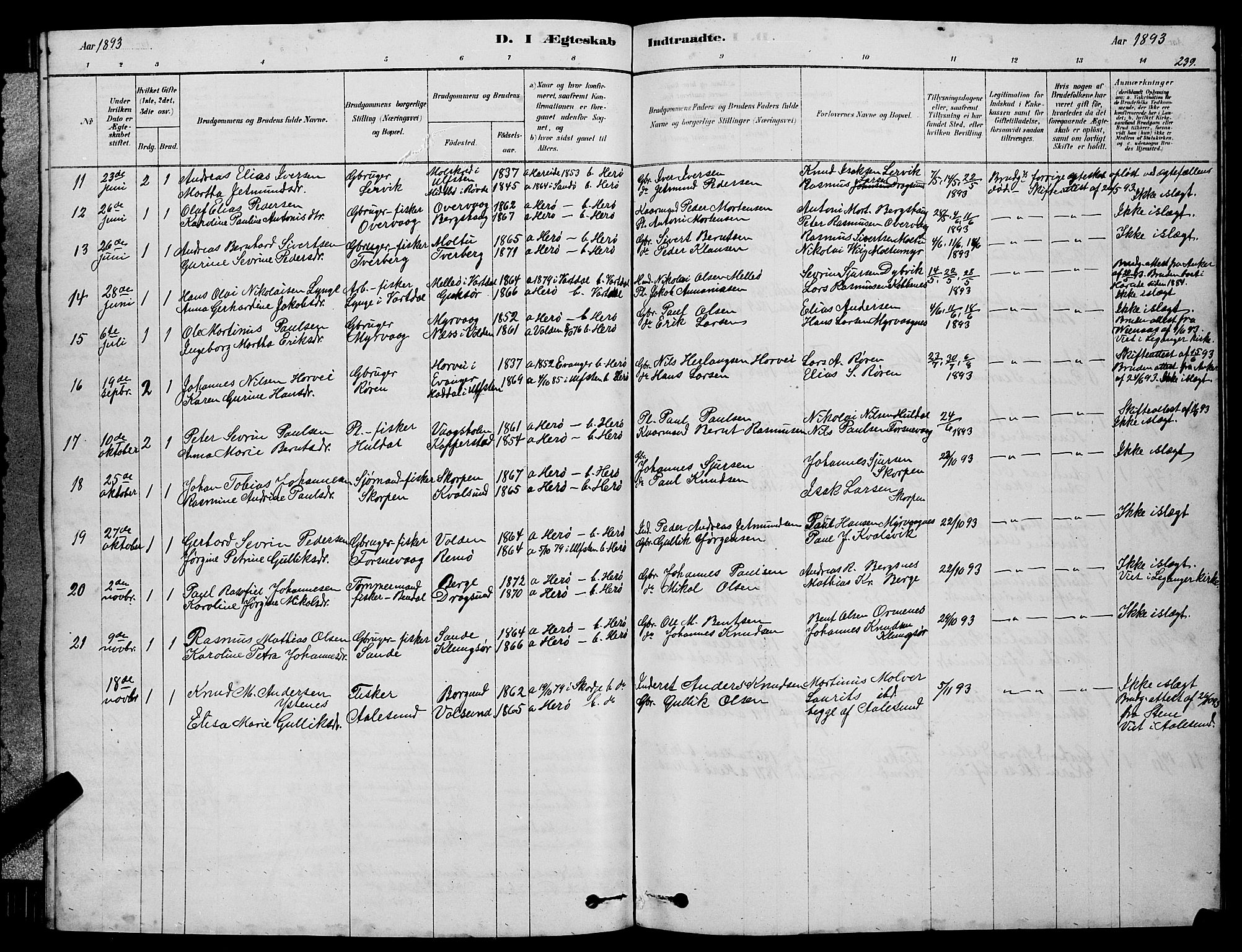 Ministerialprotokoller, klokkerbøker og fødselsregistre - Møre og Romsdal, SAT/A-1454/507/L0081: Parish register (copy) no. 507C04, 1878-1898, p. 239