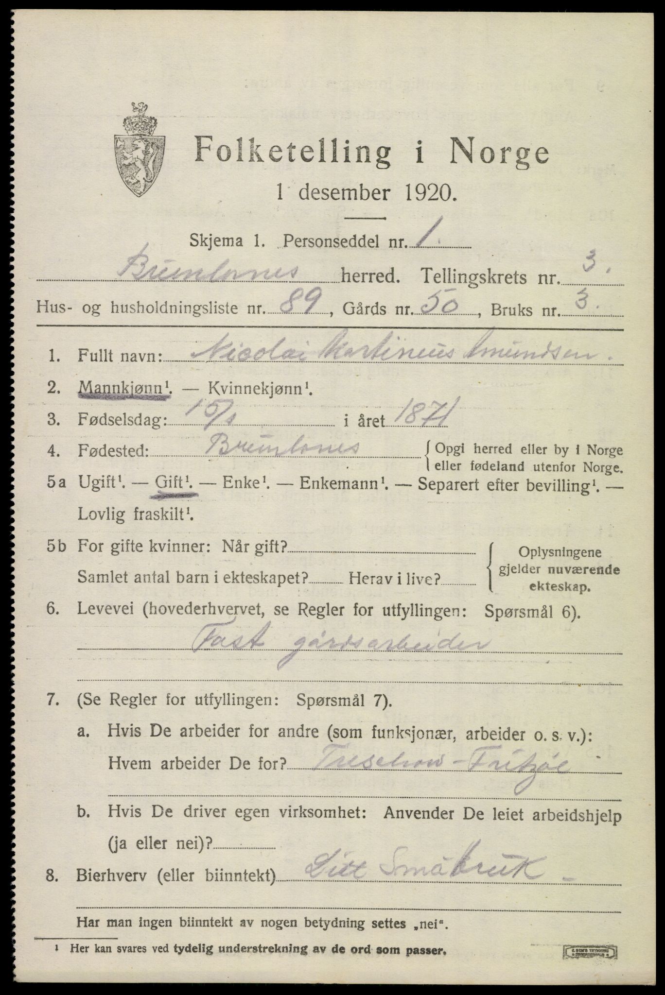 SAKO, 1920 census for Brunlanes, 1920, p. 5767