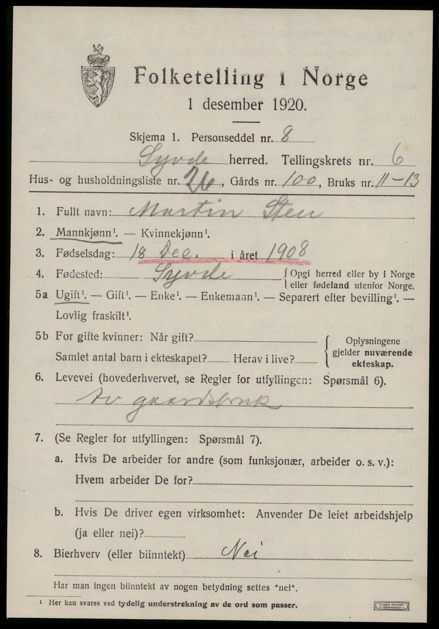 SAT, 1920 census for Syvde, 1920, p. 2362
