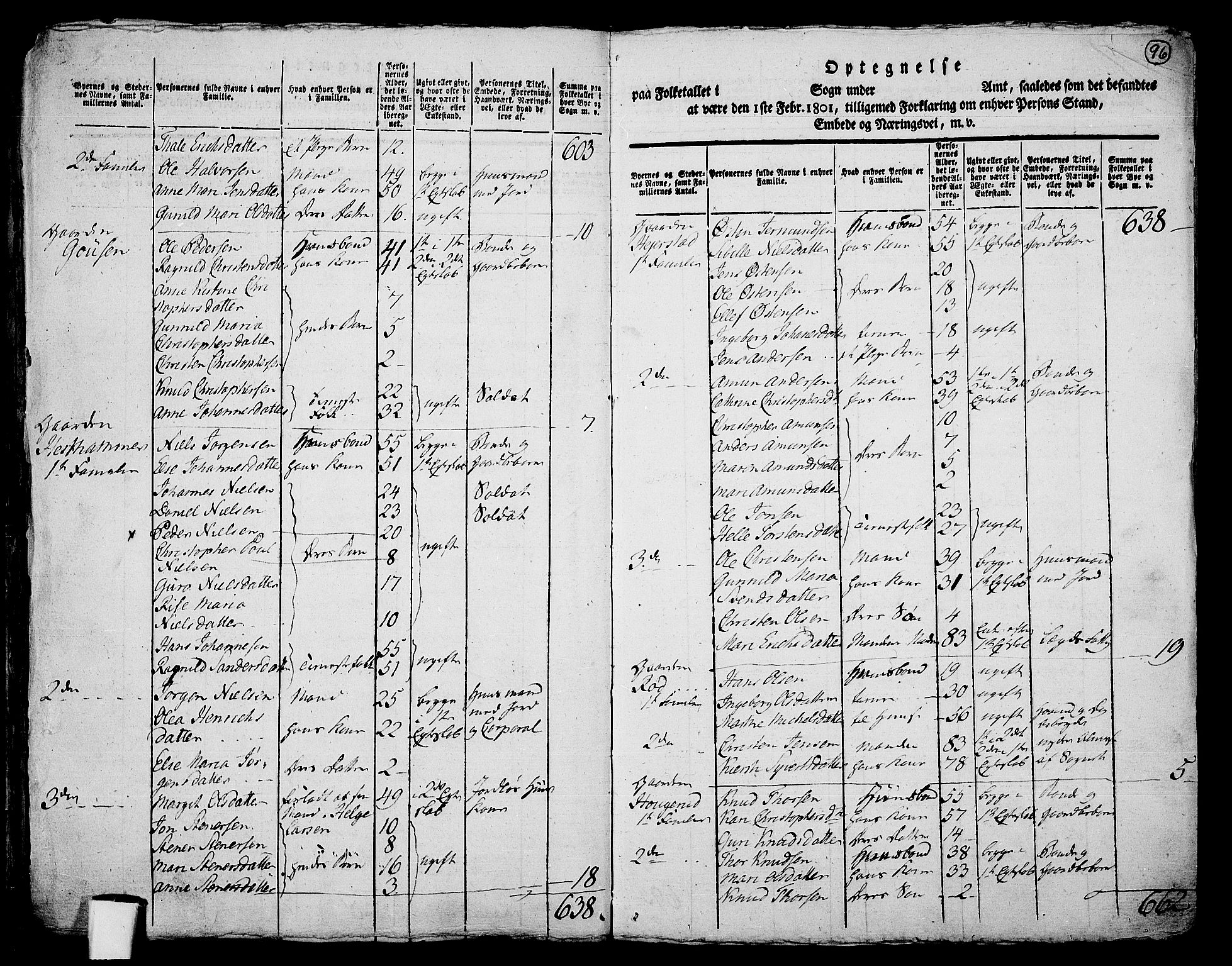 RA, 1801 census for 0714P Hof, 1801, p. 95b-96a