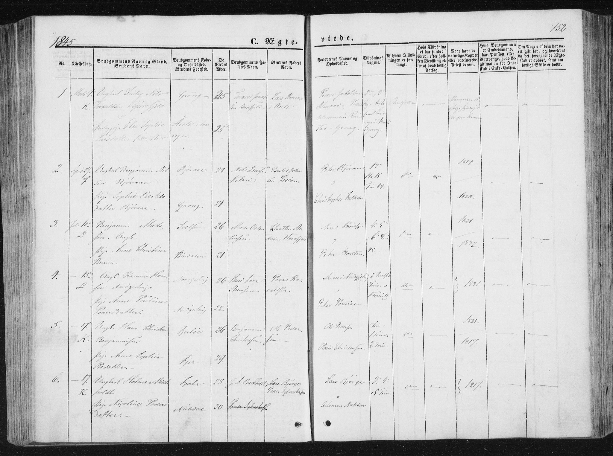 Ministerialprotokoller, klokkerbøker og fødselsregistre - Nord-Trøndelag, SAT/A-1458/780/L0640: Parish register (official) no. 780A05, 1845-1856, p. 152