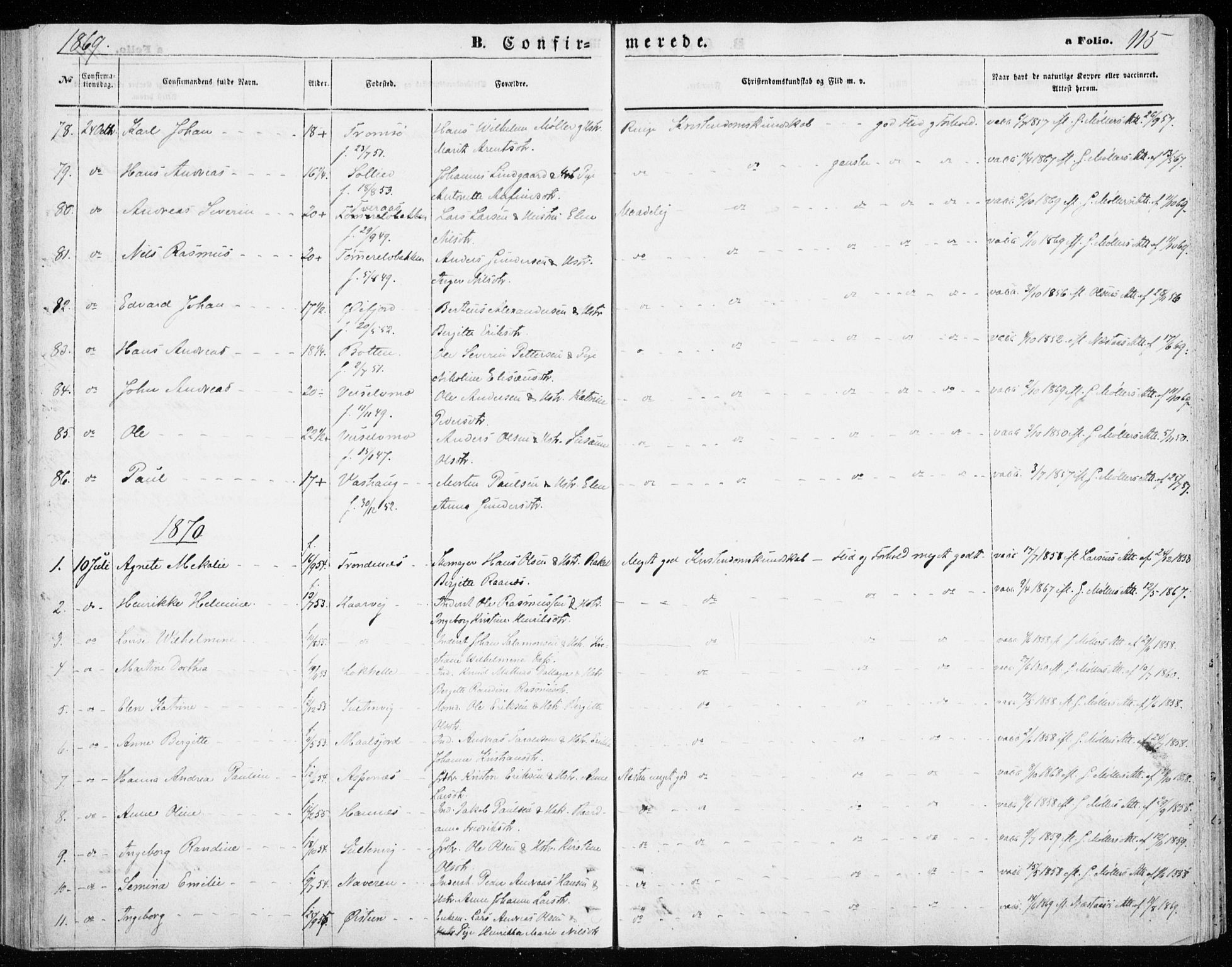 Lenvik sokneprestembete, SATØ/S-1310/H/Ha/Haa/L0009kirke: Parish register (official) no. 9, 1866-1873, p. 115