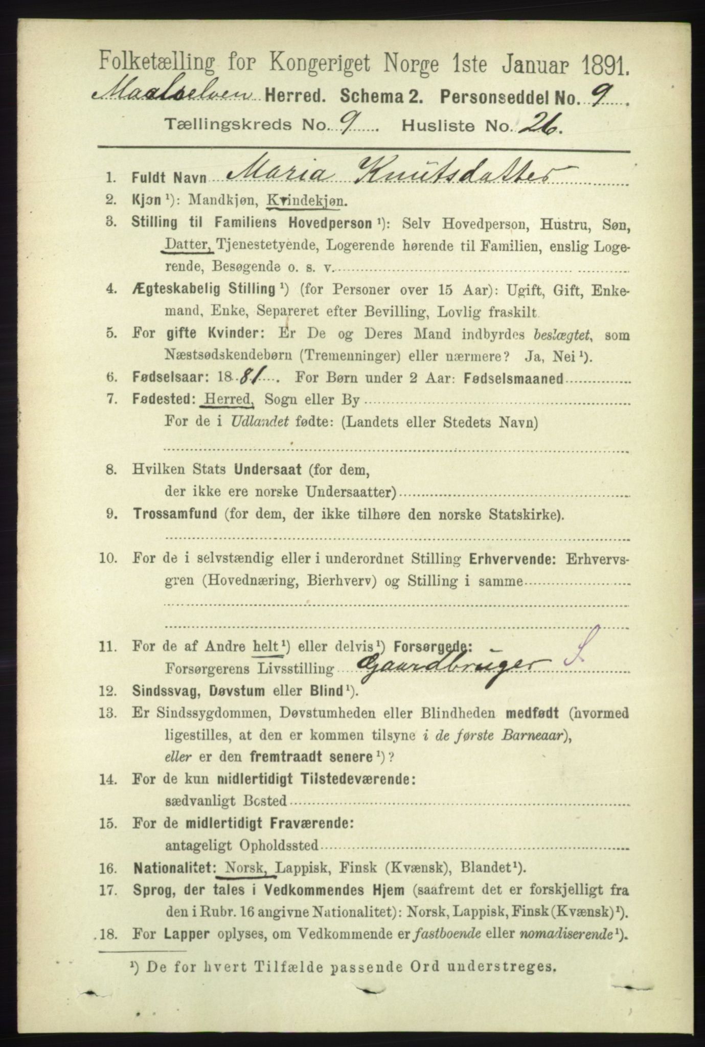 RA, 1891 census for 1924 Målselv, 1891, p. 2932