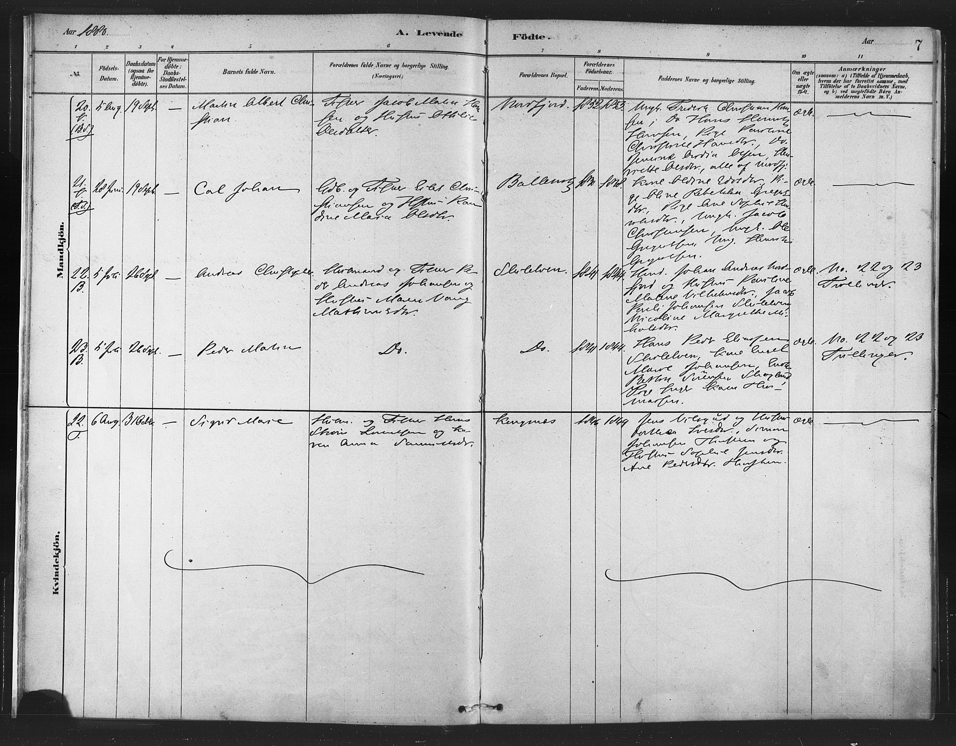 Berg sokneprestkontor, AV/SATØ-S-1318/G/Ga/Gaa/L0004kirke: Parish register (official) no. 4, 1880-1894, p. 7