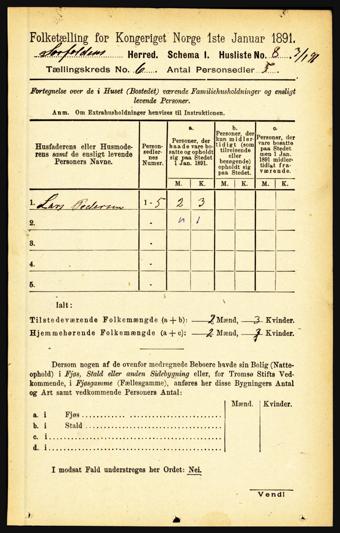 RA, 1891 census for 1845 Sørfold, 1891, p. 1780