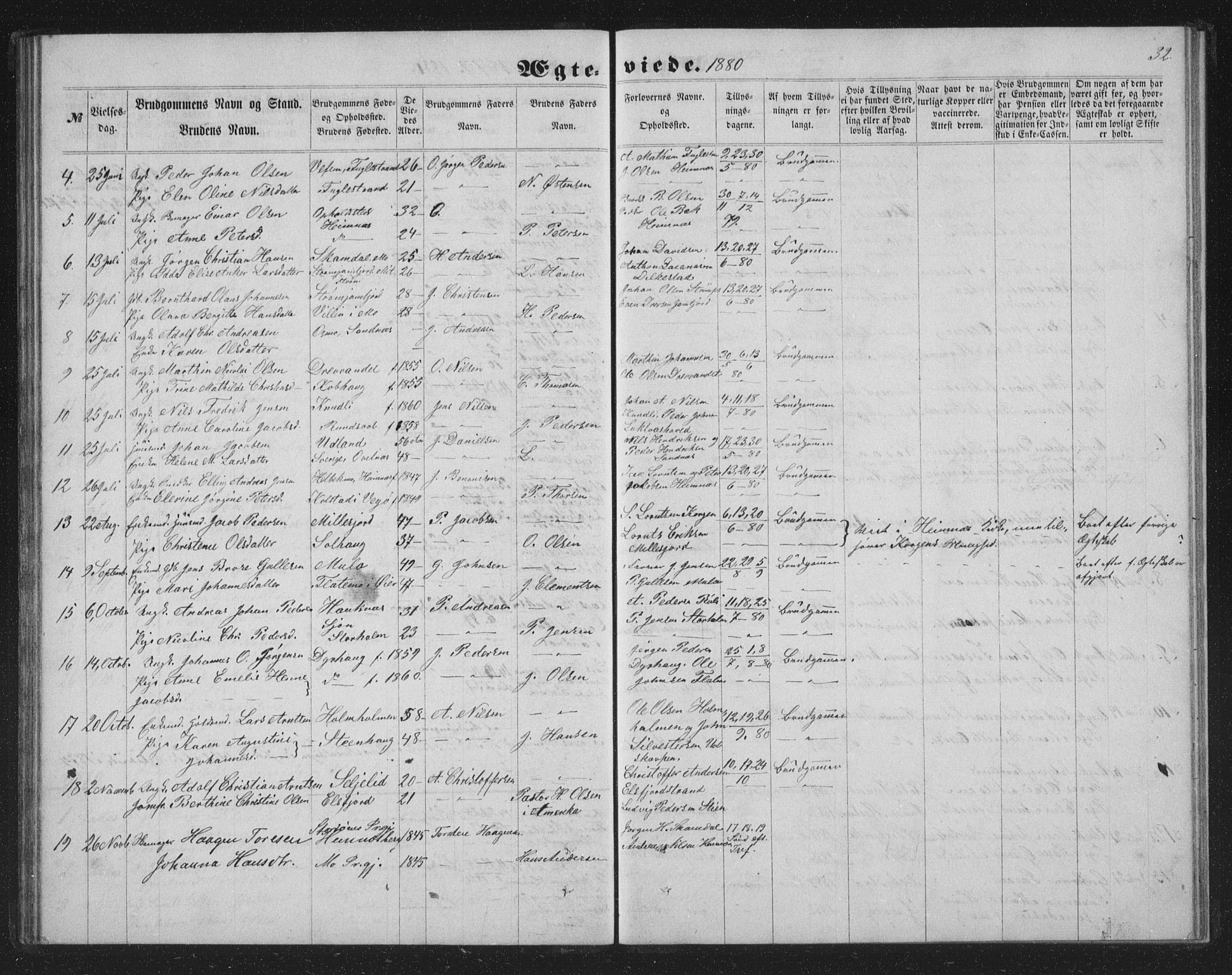 Ministerialprotokoller, klokkerbøker og fødselsregistre - Nordland, AV/SAT-A-1459/825/L0367: Parish register (copy) no. 825C04, 1863-1887, p. 32