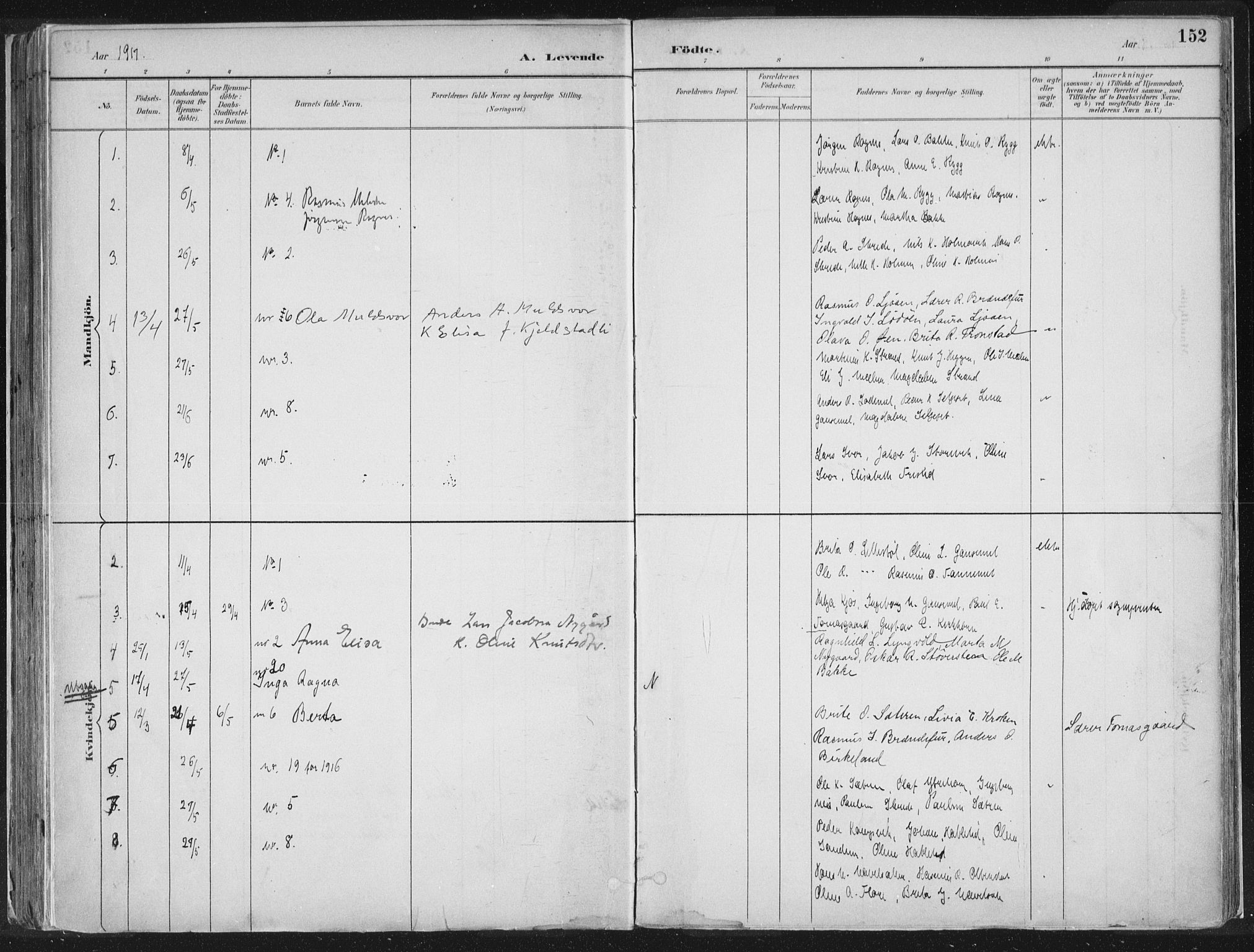 Hornindal sokneprestembete, AV/SAB-A-82401/H/Haa/Haaa/L0003/0001: Parish register (official) no. A 3A, 1887-1917, p. 152