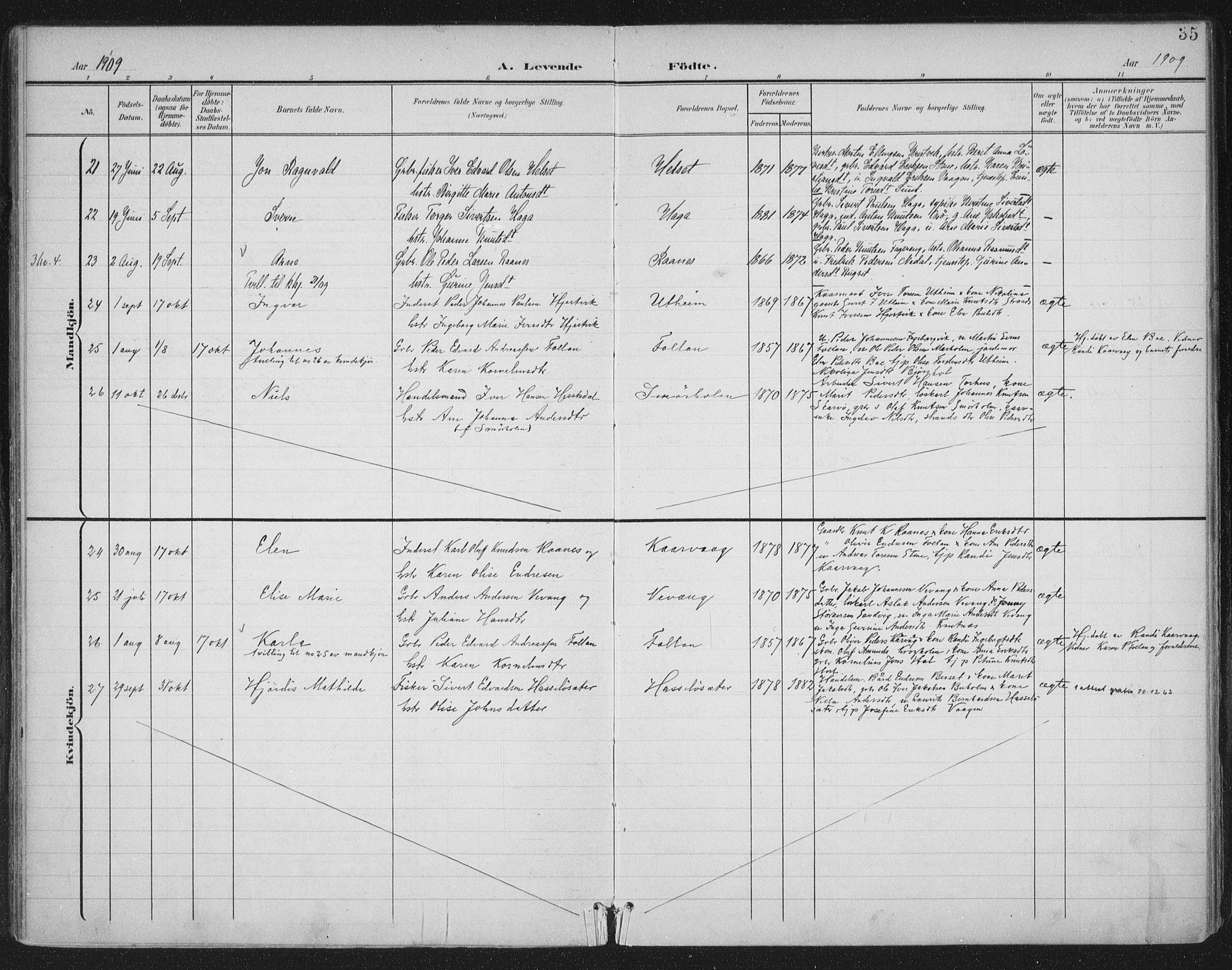 Ministerialprotokoller, klokkerbøker og fødselsregistre - Møre og Romsdal, AV/SAT-A-1454/570/L0833: Parish register (official) no. 570A07, 1901-1914, p. 35