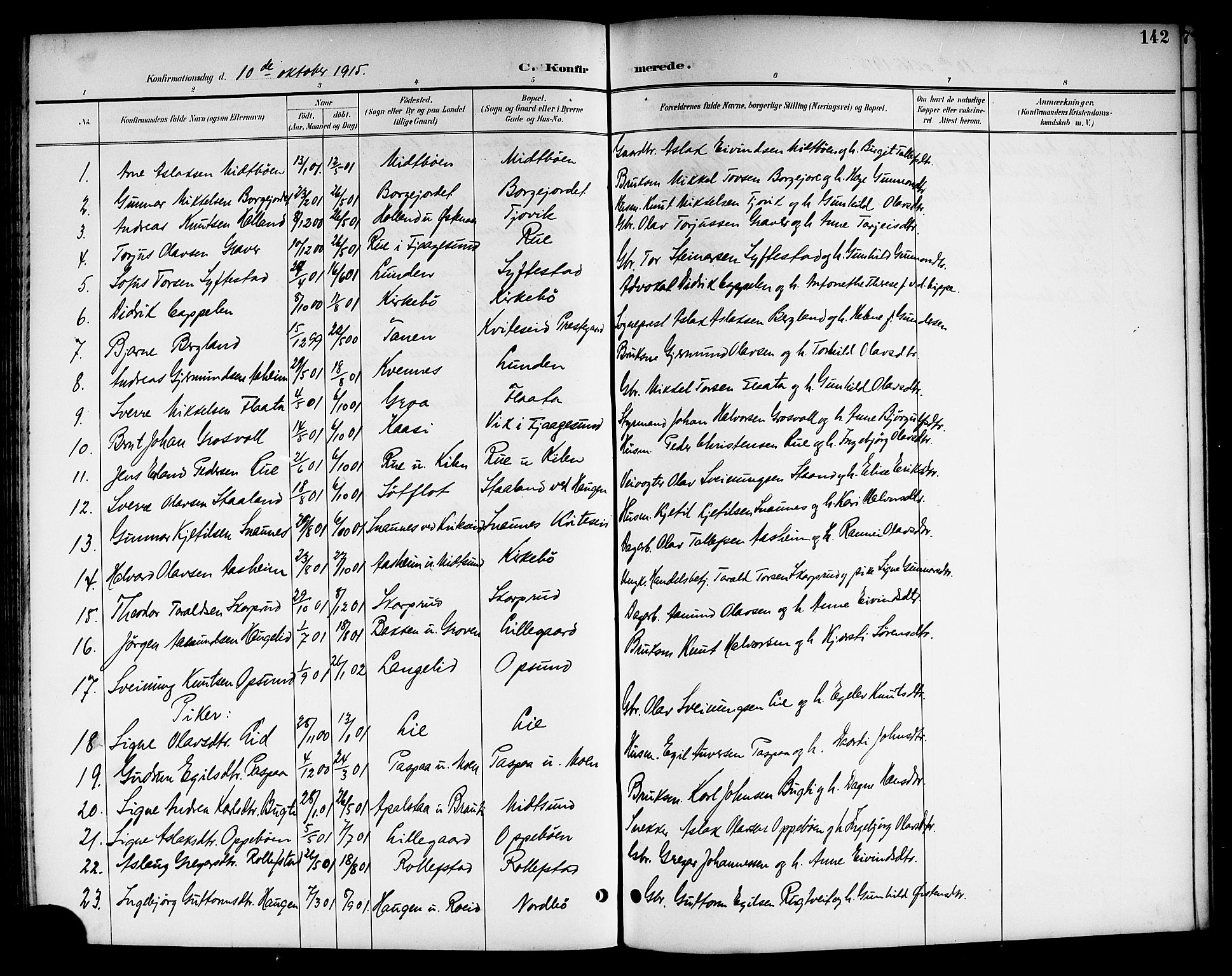 Kviteseid kirkebøker, SAKO/A-276/G/Ga/L0002: Parish register (copy) no. I 2, 1893-1918, p. 142