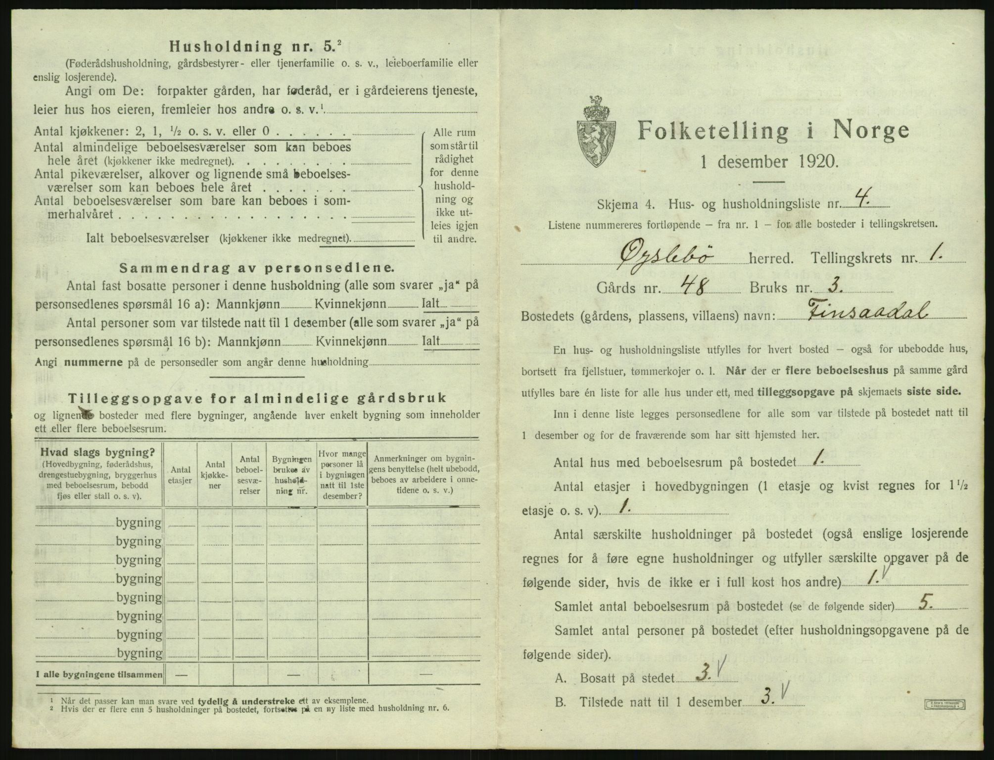 SAK, 1920 census for Øyslebø, 1920, p. 42