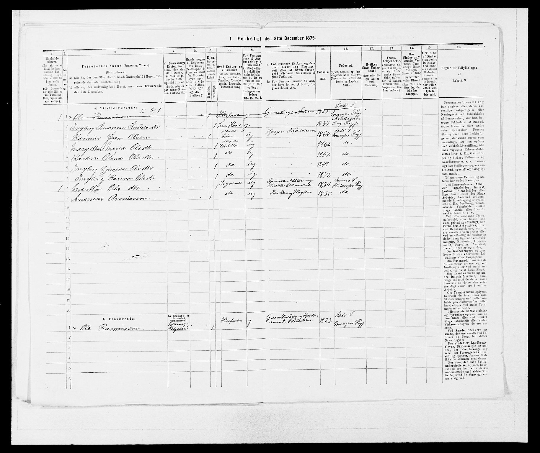 SAB, 1875 census for 1261P Manger, 1875, p. 1151