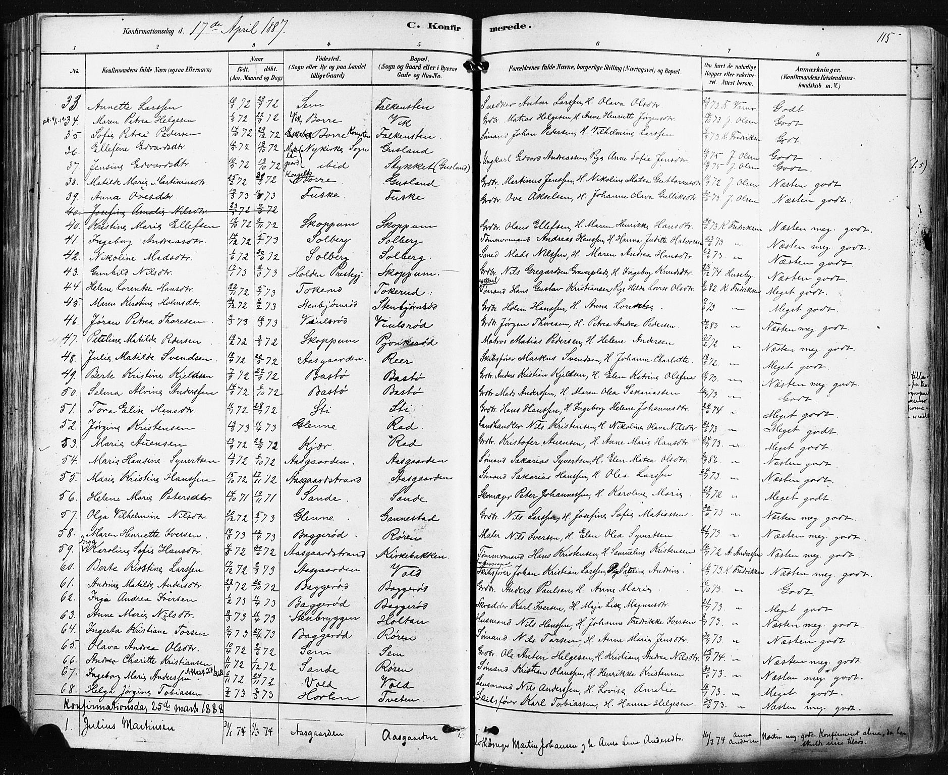 Borre kirkebøker, AV/SAKO-A-338/F/Fa/L0009: Parish register (official) no. I 9, 1878-1896, p. 115