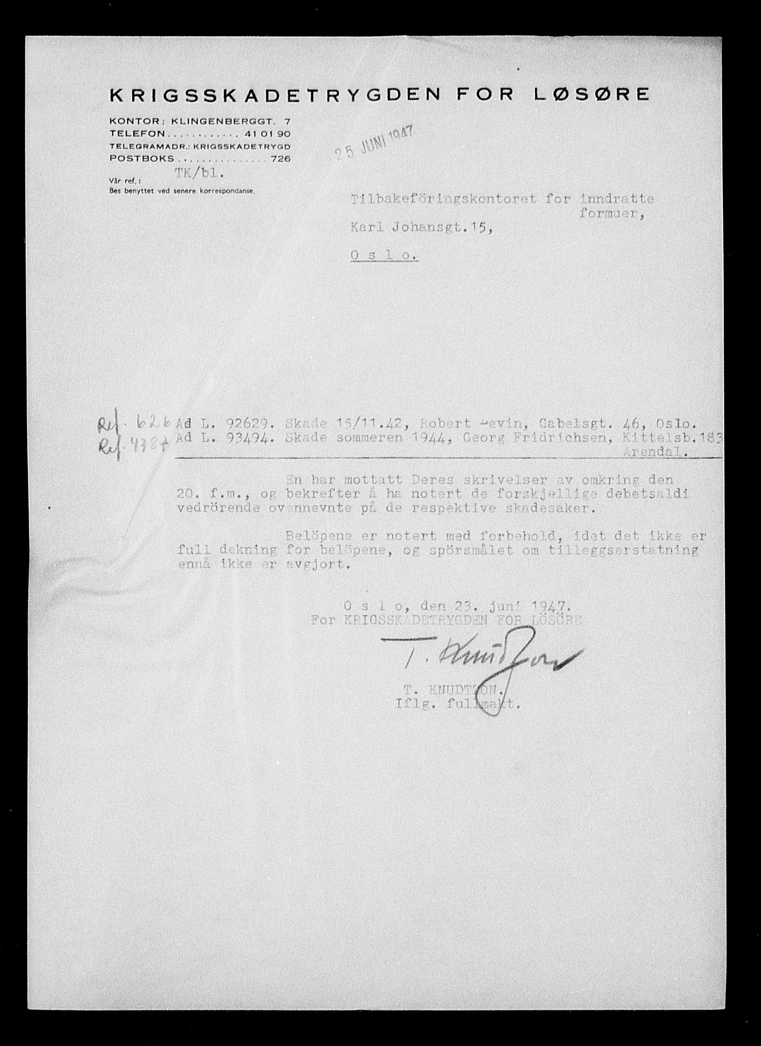 Justisdepartementet, Tilbakeføringskontoret for inndratte formuer, AV/RA-S-1564/H/Hc/Hcc/L0958: --, 1945-1947, p. 97