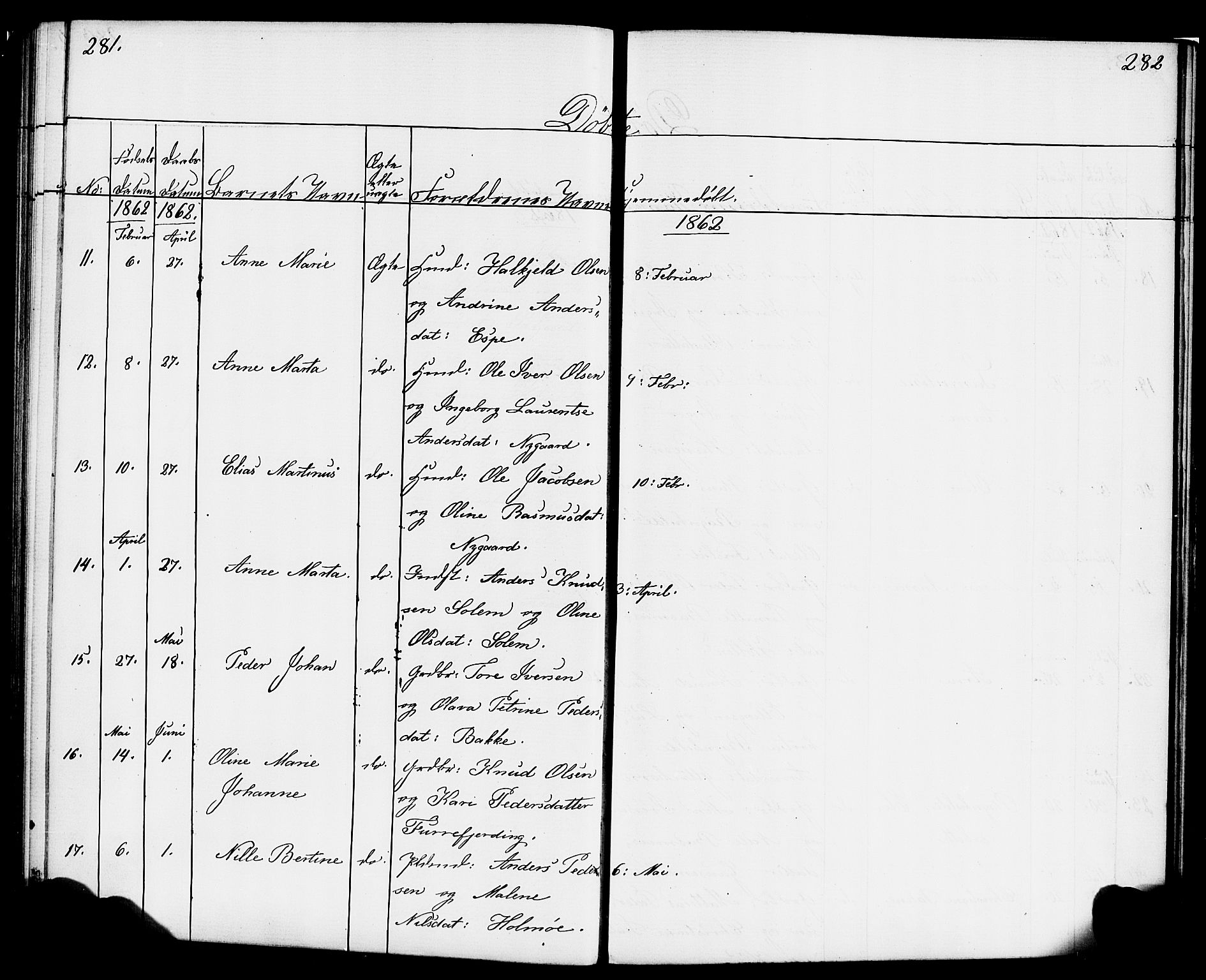 Hornindal sokneprestembete, AV/SAB-A-82401/H/Haa/Haaa/L0001: Parish register (official) no. A 1, 1837-1866, p. 282-283