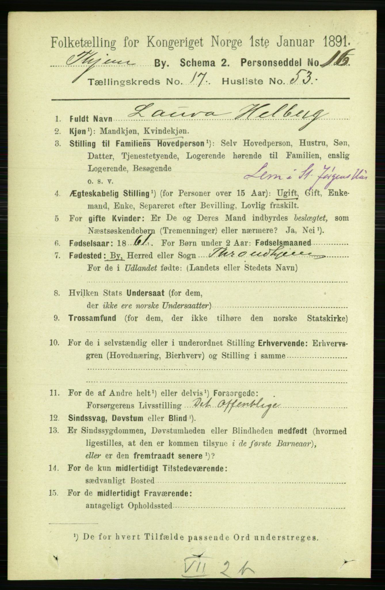 RA, 1891 census for 1601 Trondheim, 1891, p. 13846