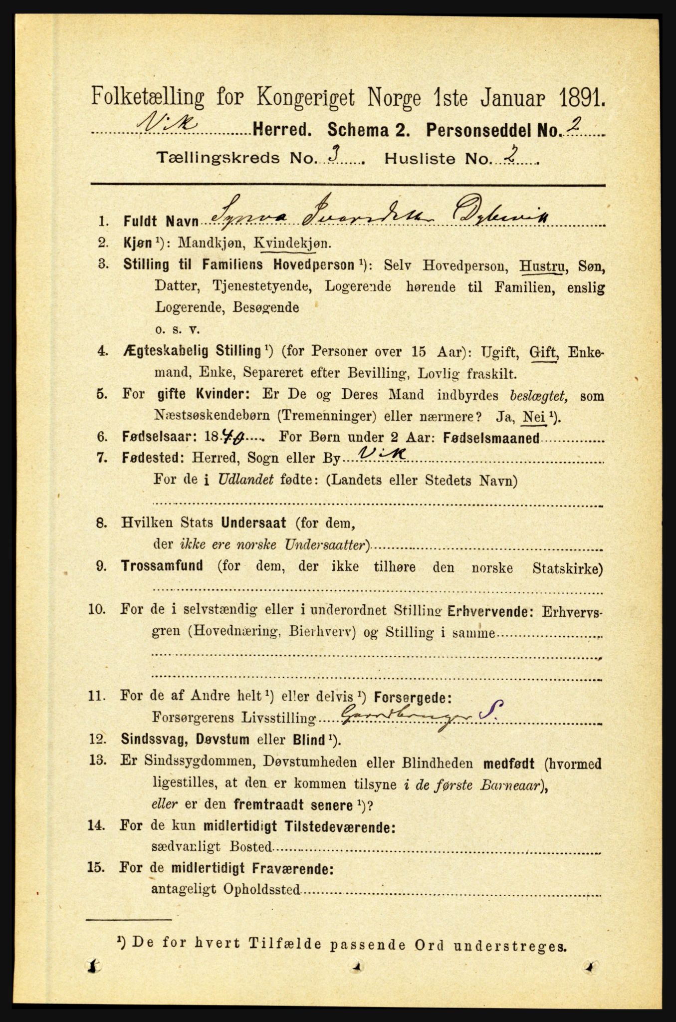 RA, 1891 census for 1417 Vik, 1891, p. 1336