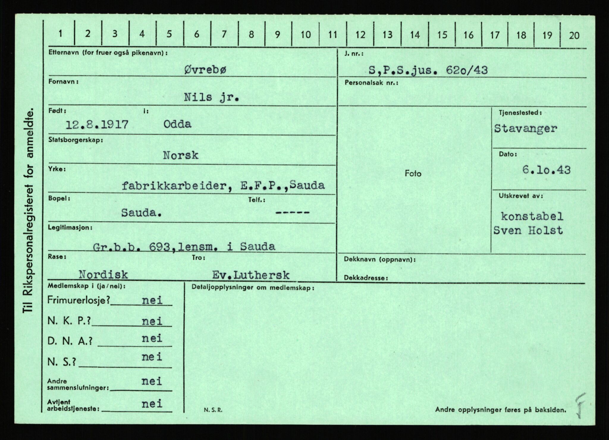 Statspolitiet - Hovedkontoret / Osloavdelingen, AV/RA-S-1329/C/Ca/L0016: Uberg - Øystese, 1943-1945, p. 4160