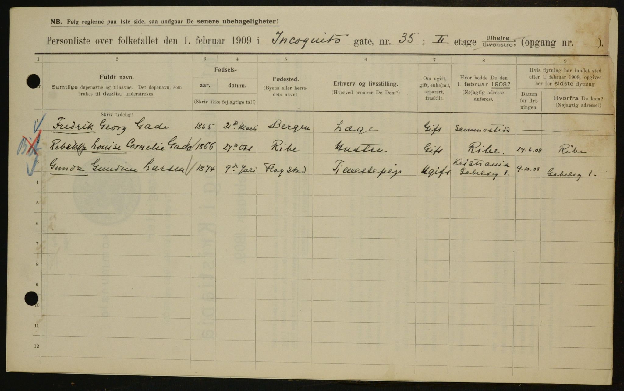 OBA, Municipal Census 1909 for Kristiania, 1909, p. 40515