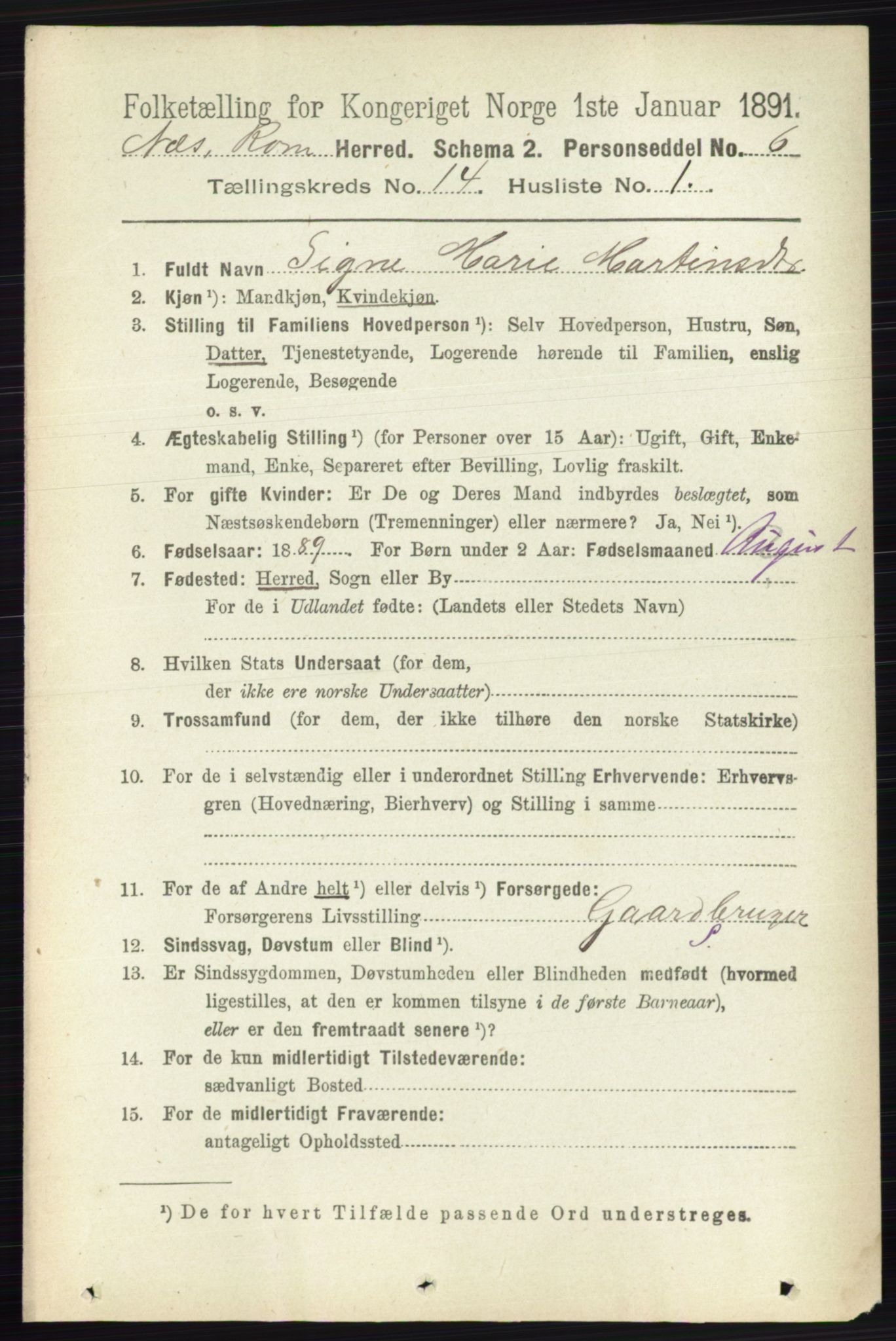 RA, 1891 census for 0236 Nes, 1891, p. 8508