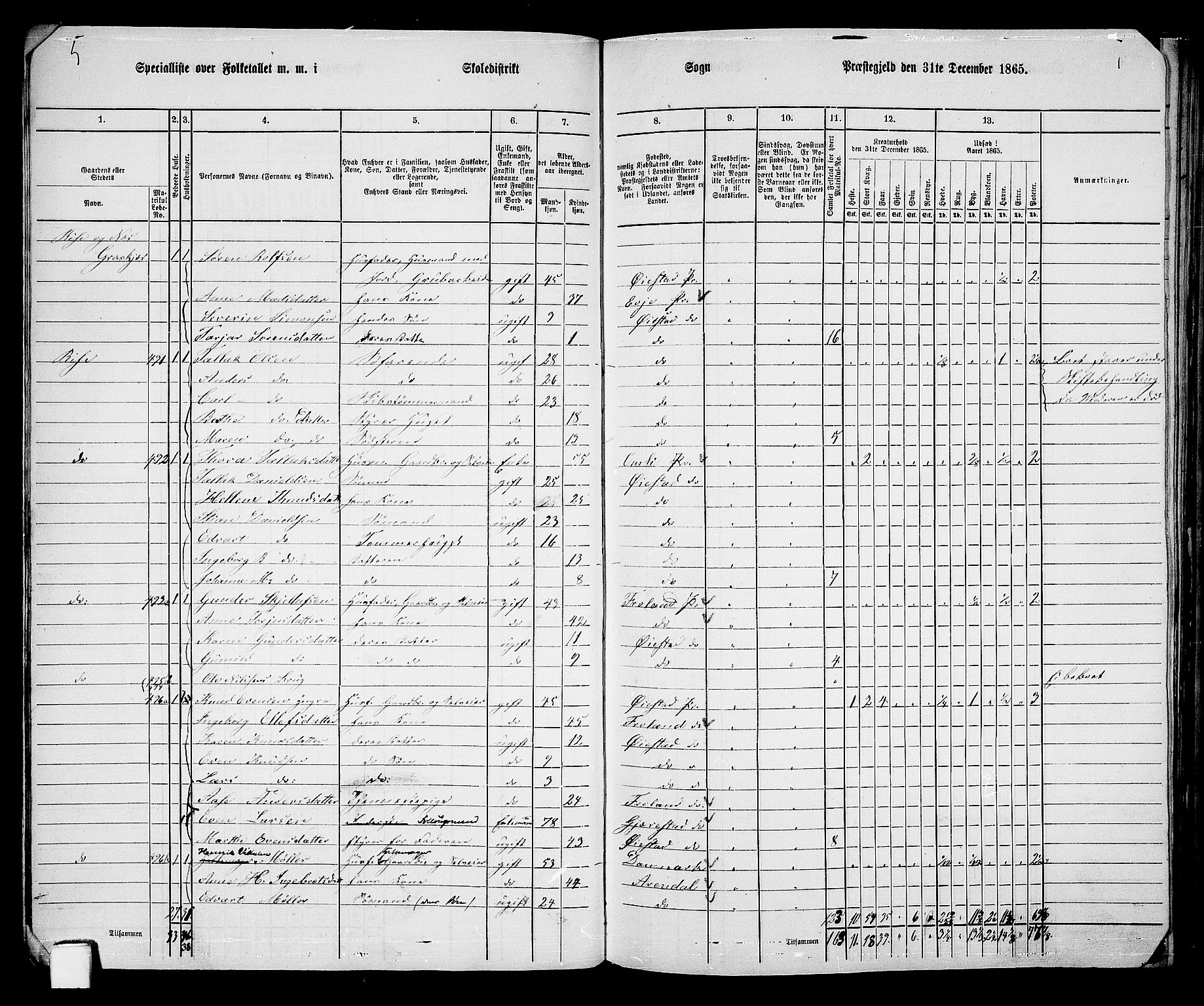 RA, 1865 census for Øyestad, 1865, p. 31