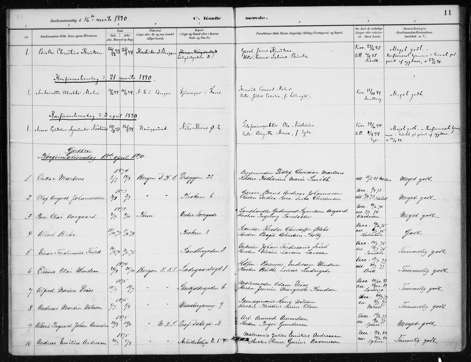 Mariakirken Sokneprestembete, SAB/A-76901/H/Haa/L0013: Parish register (official) no. C 1, 1889-1900, p. 11
