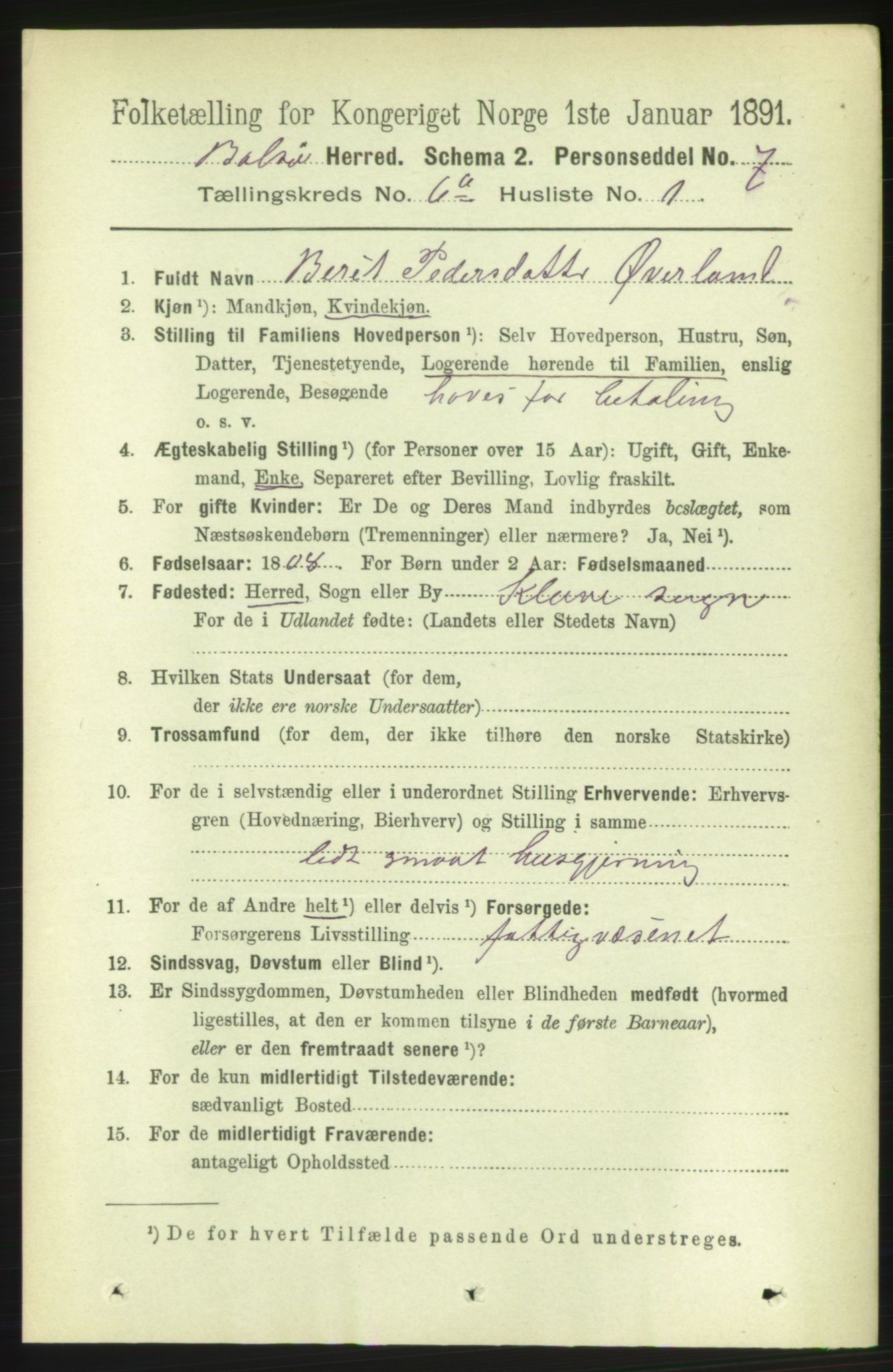 RA, 1891 census for 1544 Bolsøy, 1891, p. 3734