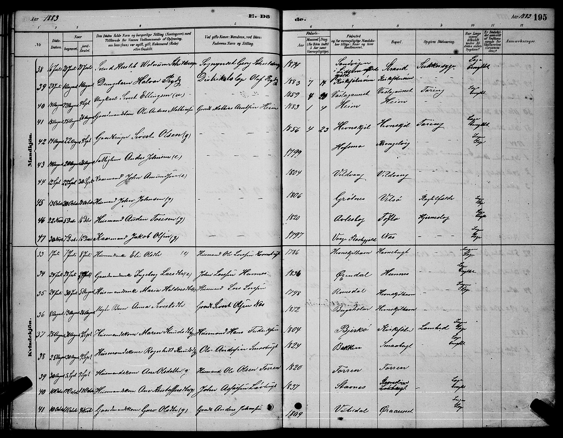 Ministerialprotokoller, klokkerbøker og fødselsregistre - Sør-Trøndelag, AV/SAT-A-1456/630/L0504: Parish register (copy) no. 630C02, 1879-1898, p. 195
