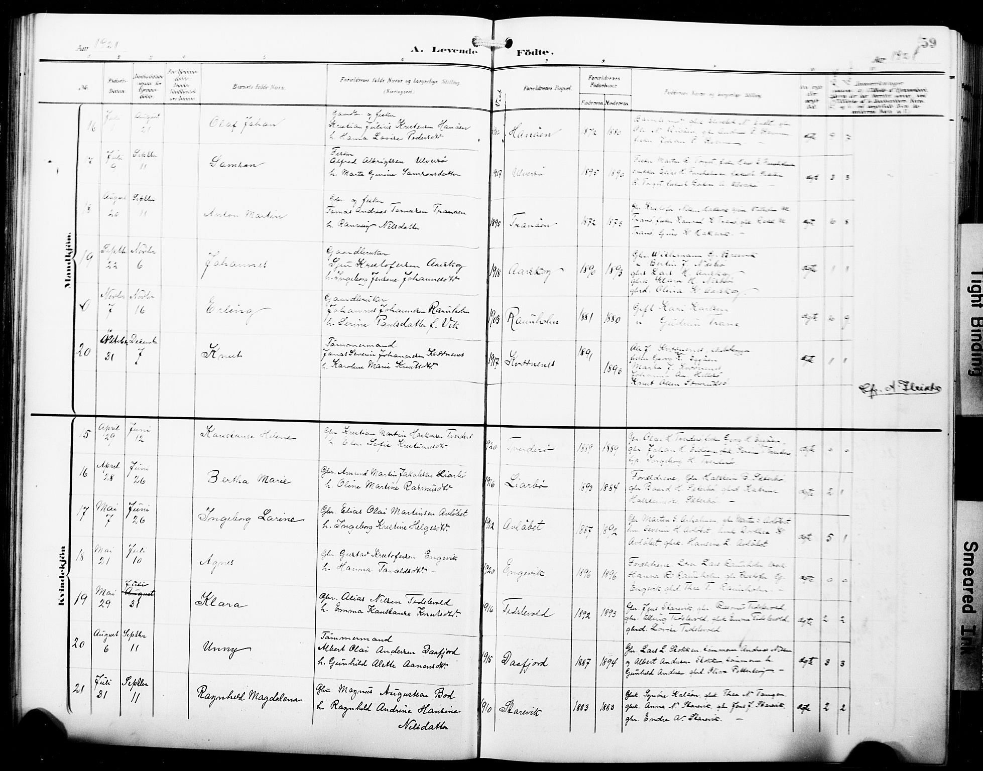 Fitjar sokneprestembete, AV/SAB-A-99926: Parish register (copy) no. B 1, 1906-1928, p. 59