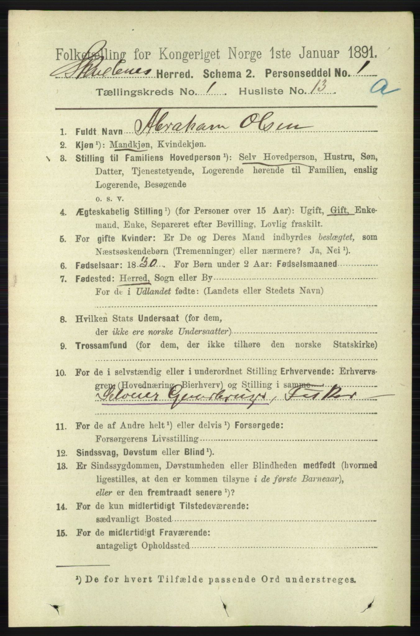 RA, 1891 census for 1150 Skudenes, 1891, p. 180