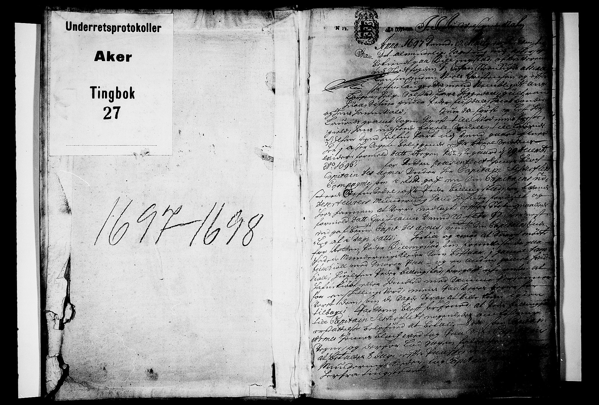 Aker sorenskriveri, SAO/A-10895/F/Fb/L0027: Tingbok, 1697-1698, p. 0b-1a