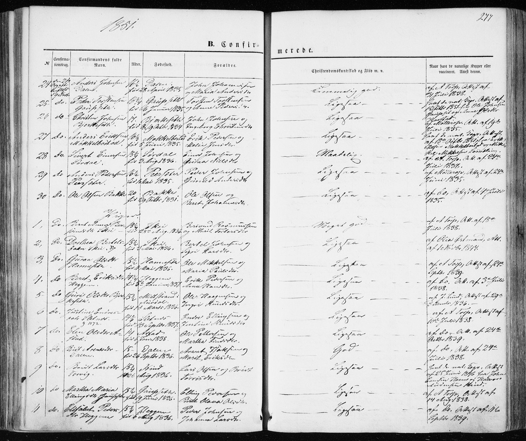 Ministerialprotokoller, klokkerbøker og fødselsregistre - Møre og Romsdal, AV/SAT-A-1454/586/L0984: Parish register (official) no. 586A10, 1844-1856, p. 277