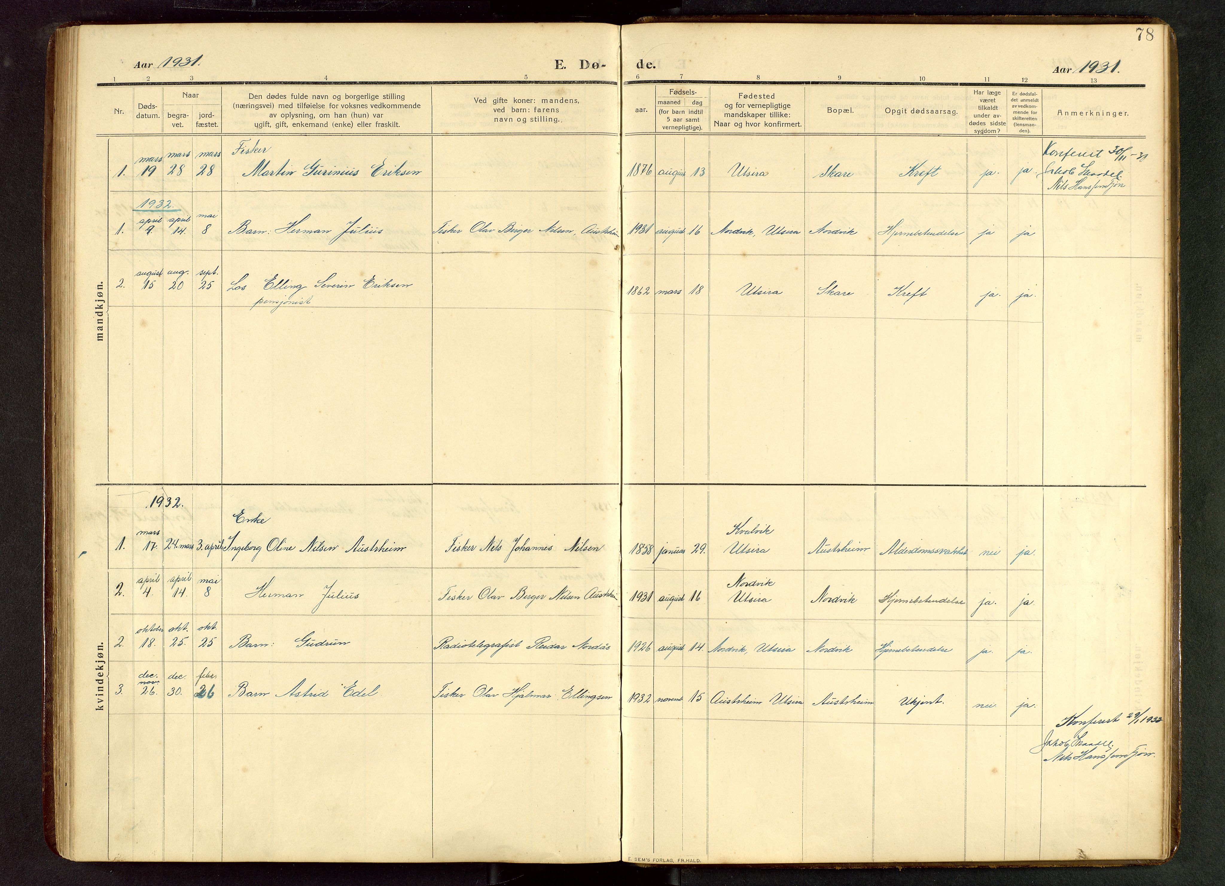 Torvastad sokneprestkontor, SAST/A -101857/H/Ha/Hab/L0012: Parish register (copy) no. B 12, 1909-1945, p. 78