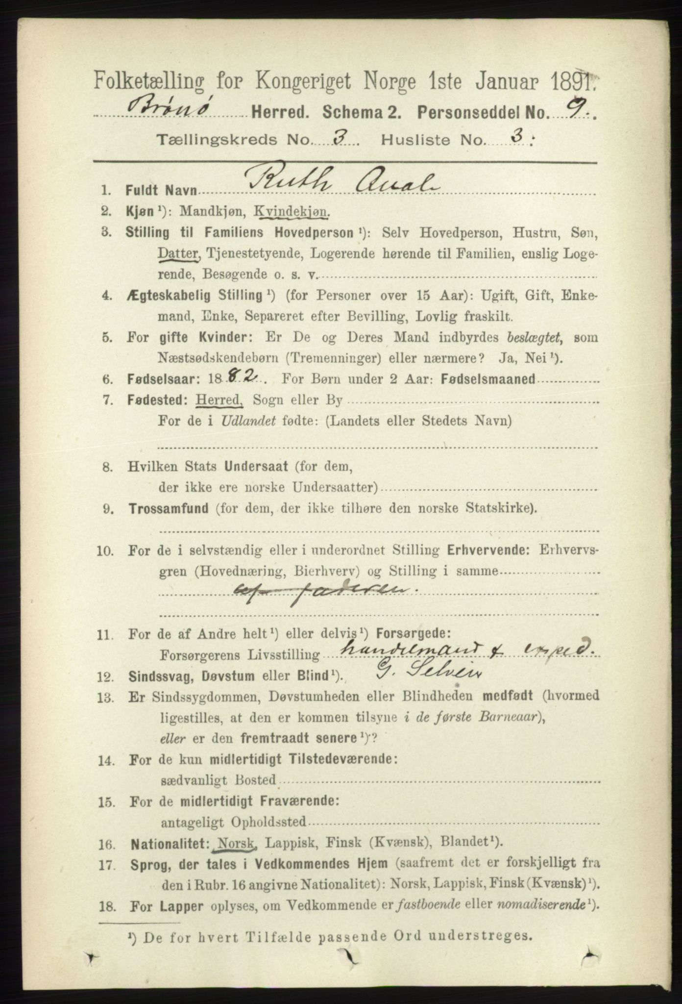 RA, 1891 census for 1814 Brønnøy, 1891, p. 1307