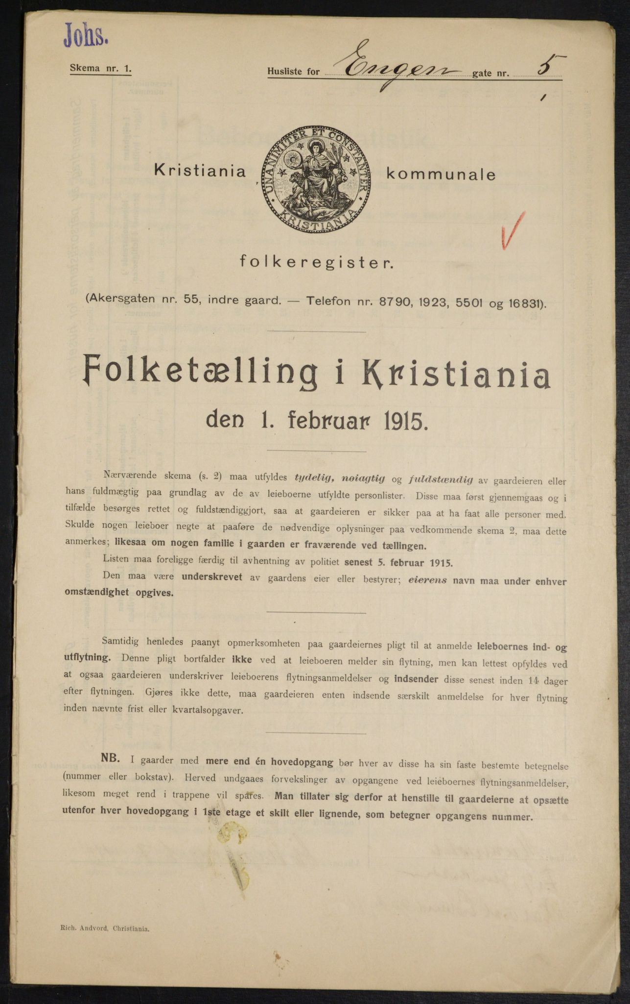 OBA, Municipal Census 1915 for Kristiania, 1915, p. 21296