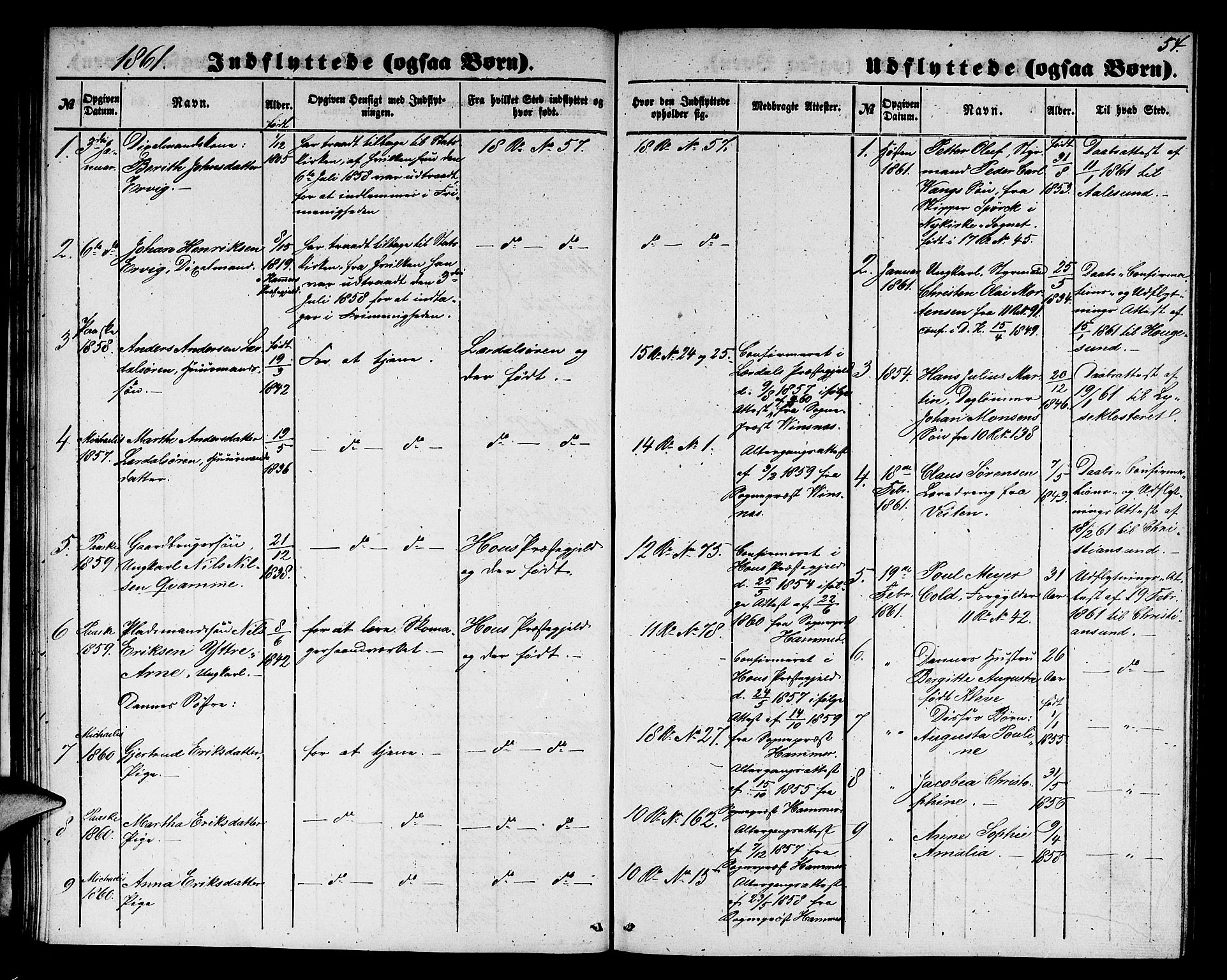 Domkirken sokneprestembete, SAB/A-74801/H/Hab/L0044: Parish register (copy) no. F 1, 1856-1879, p. 54