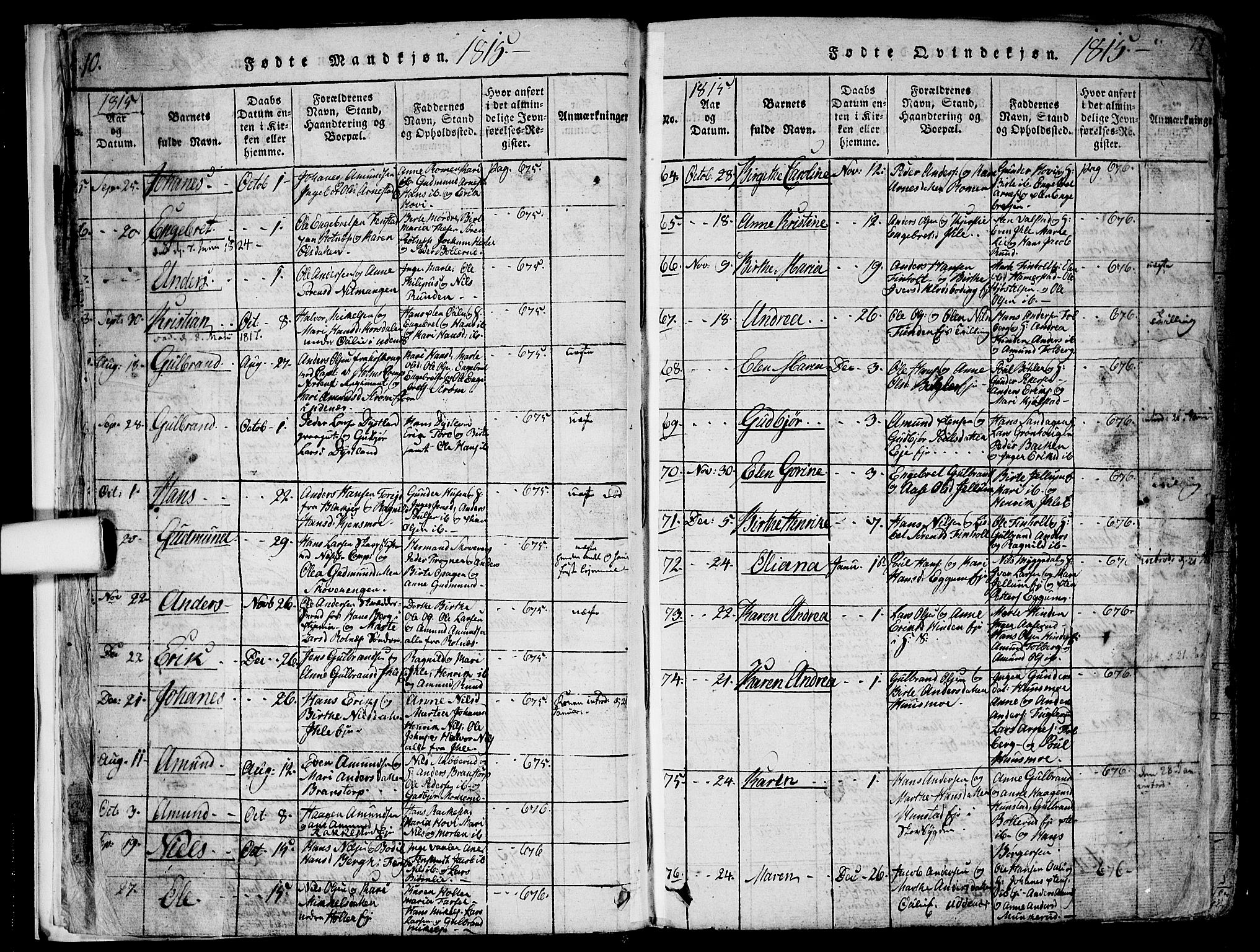 Nes prestekontor Kirkebøker, SAO/A-10410/F/Fa/L0005: Parish register (official) no. I 5, 1815-1835, p. 10-11