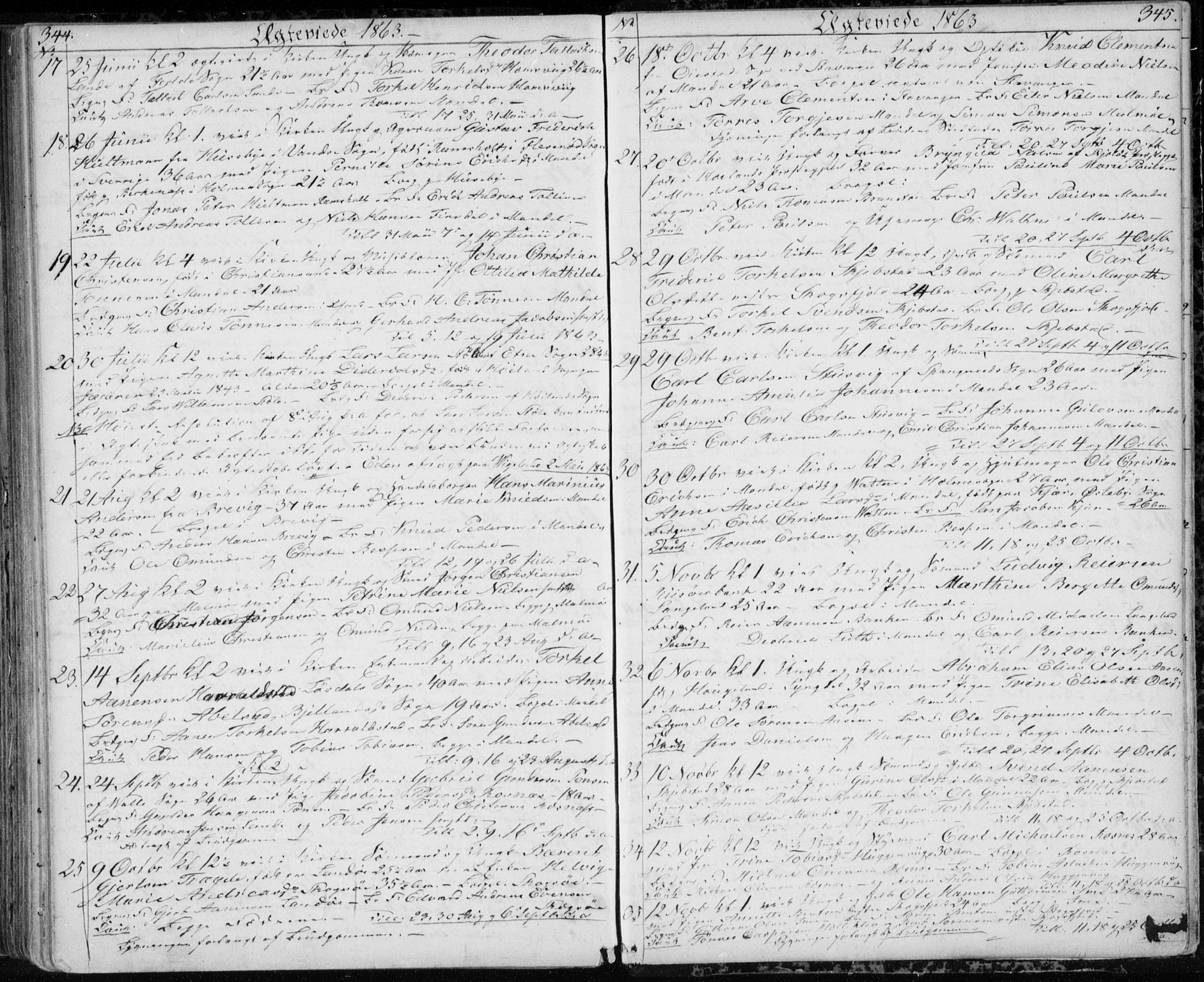 Mandal sokneprestkontor, SAK/1111-0030/F/Fb/Fba/L0008: Parish register (copy) no. B 2, 1854-1868, p. 344-345