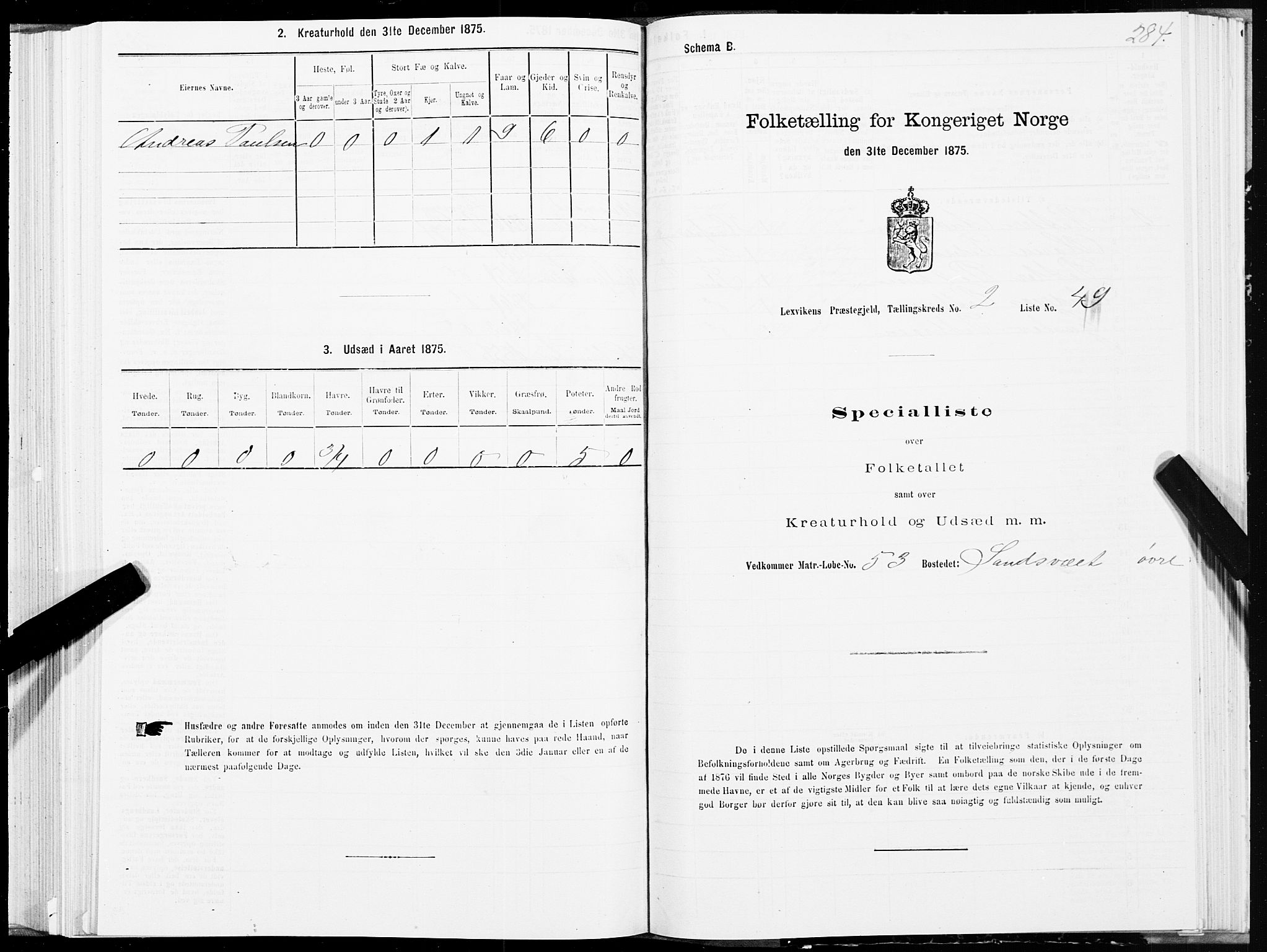 SAT, 1875 census for 1718P Leksvik, 1875, p. 1284