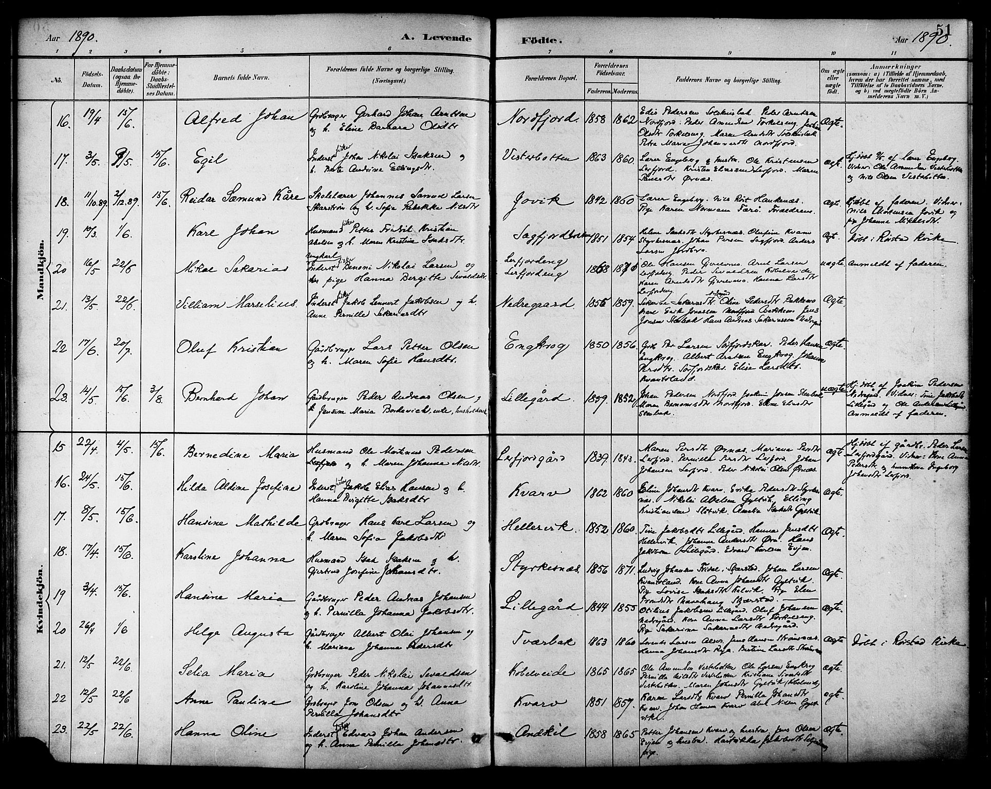 Ministerialprotokoller, klokkerbøker og fødselsregistre - Nordland, AV/SAT-A-1459/854/L0777: Parish register (official) no. 854A01 /1, 1883-1891, p. 51