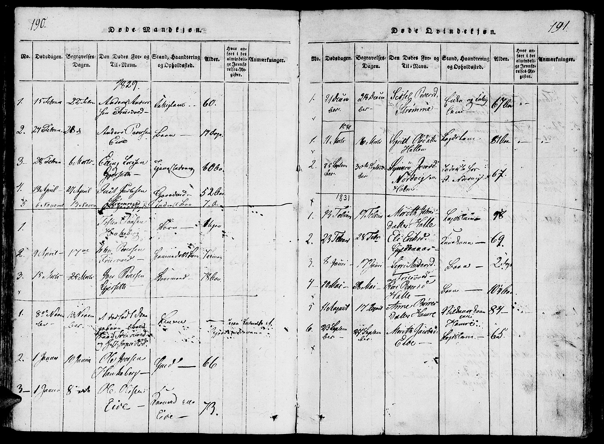 Ministerialprotokoller, klokkerbøker og fødselsregistre - Møre og Romsdal, SAT/A-1454/542/L0551: Parish register (official) no. 542A01, 1818-1853, p. 190-191