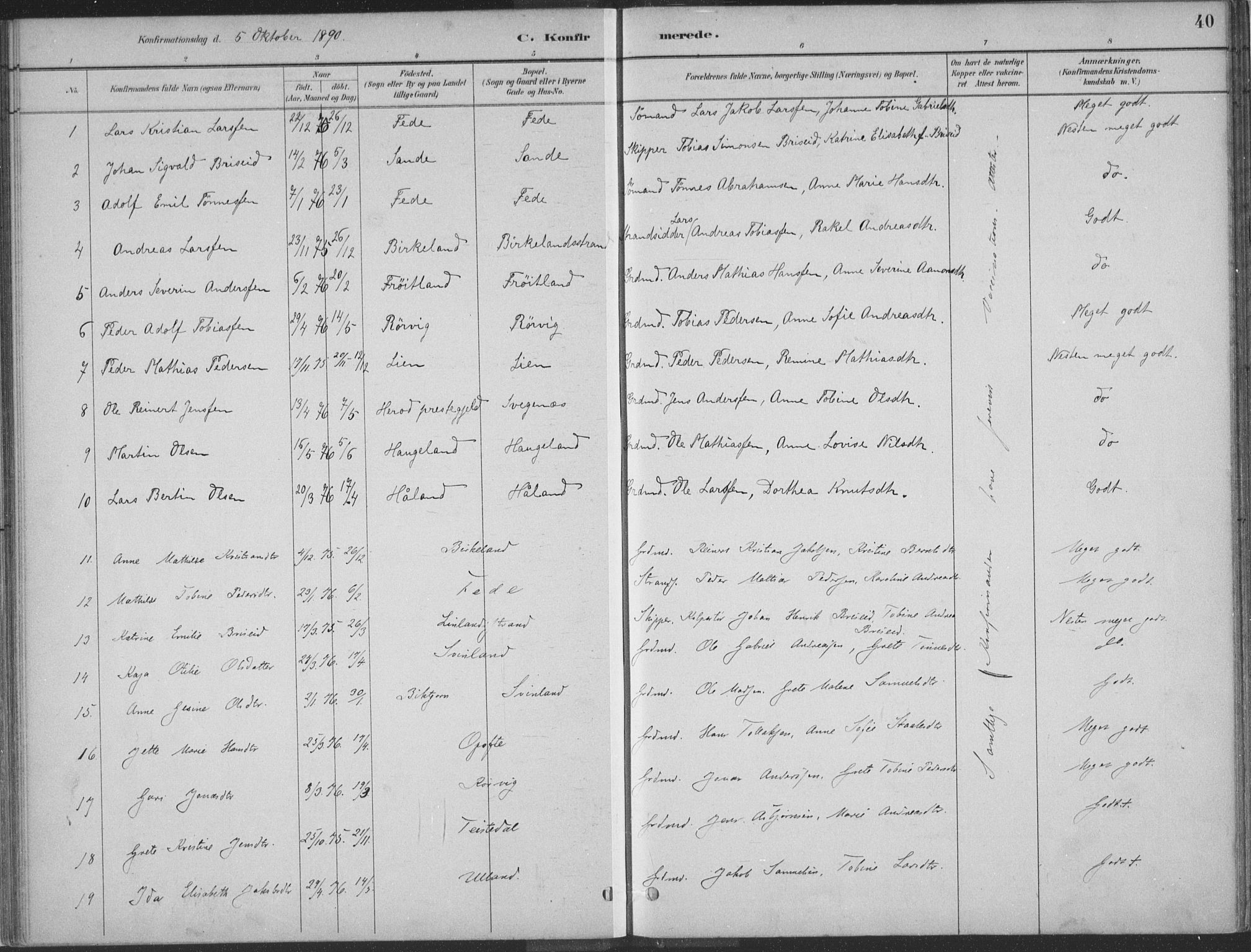 Kvinesdal sokneprestkontor, SAK/1111-0026/F/Fa/Faa/L0004: Parish register (official) no. A 4, 1882-1897, p. 40