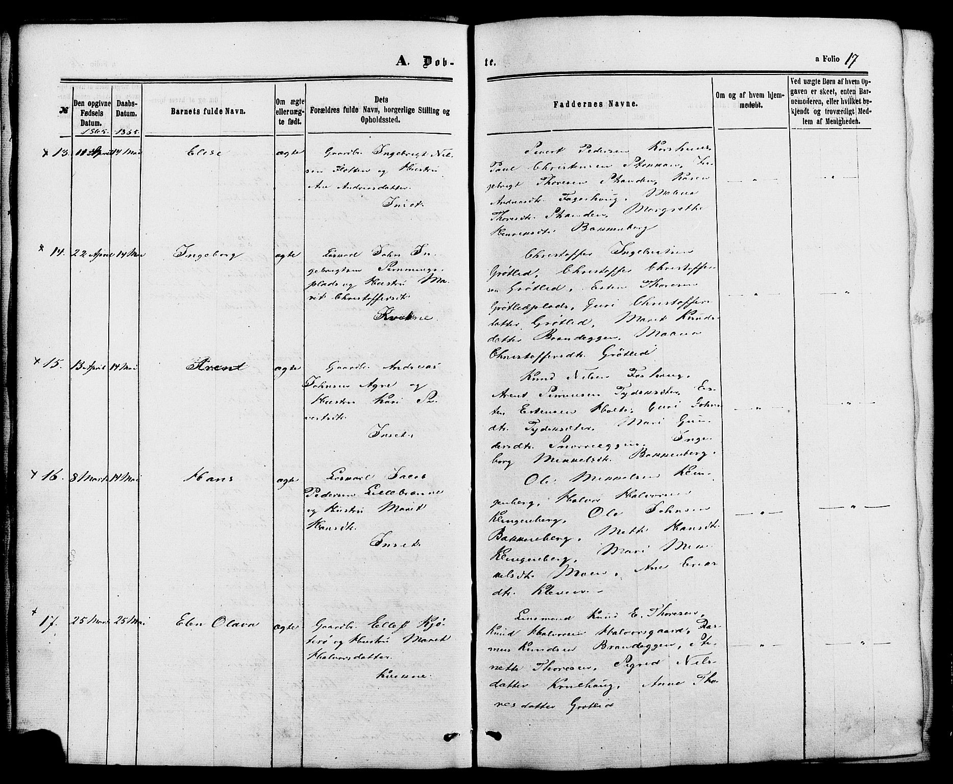 Kvikne prestekontor, AV/SAH-PREST-064/H/Ha/Haa/L0006: Parish register (official) no. 6, 1863-1886, p. 17