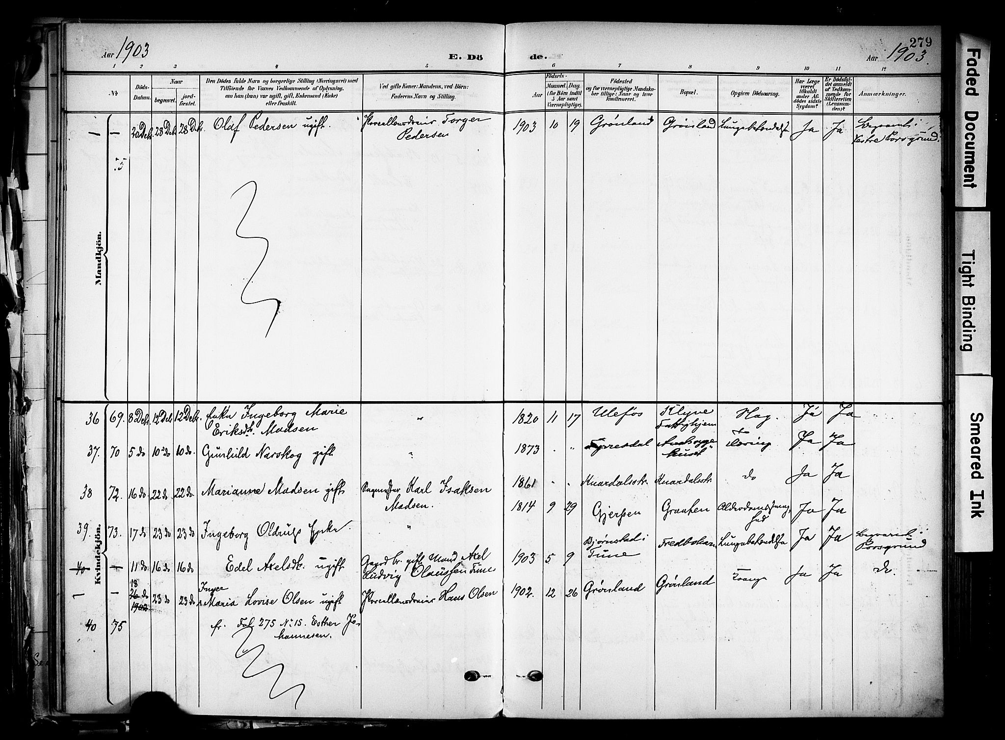 Solum kirkebøker, SAKO/A-306/F/Fa/L0011: Parish register (official) no. I 11, 1898-1909, p. 279